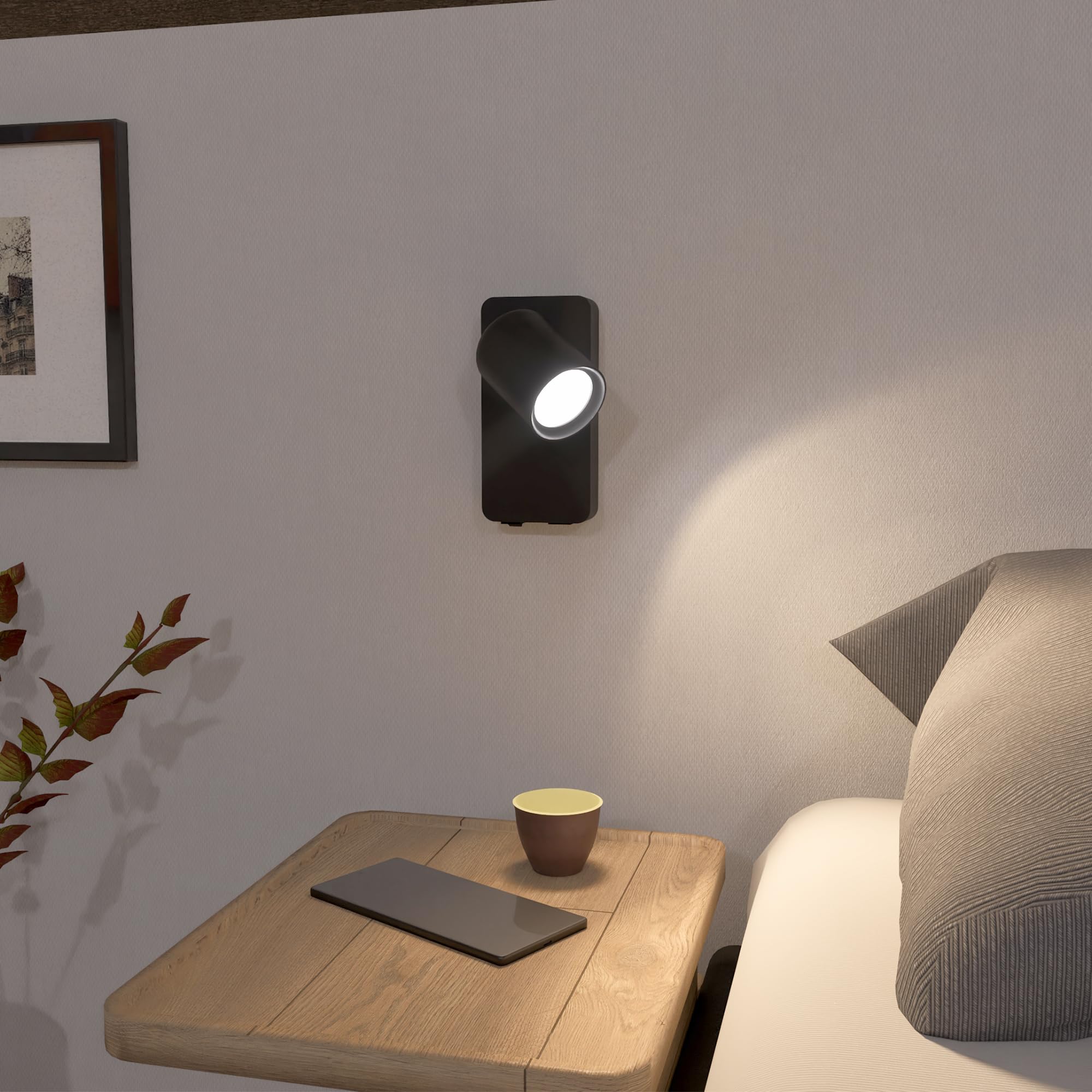 SSC-LUXon NERU 2 sztuki lampa ścienna scandi czarna obrotowa – lampa do czytania sypialnia z przyłączem USB, włącznik światła, oprawa GU10