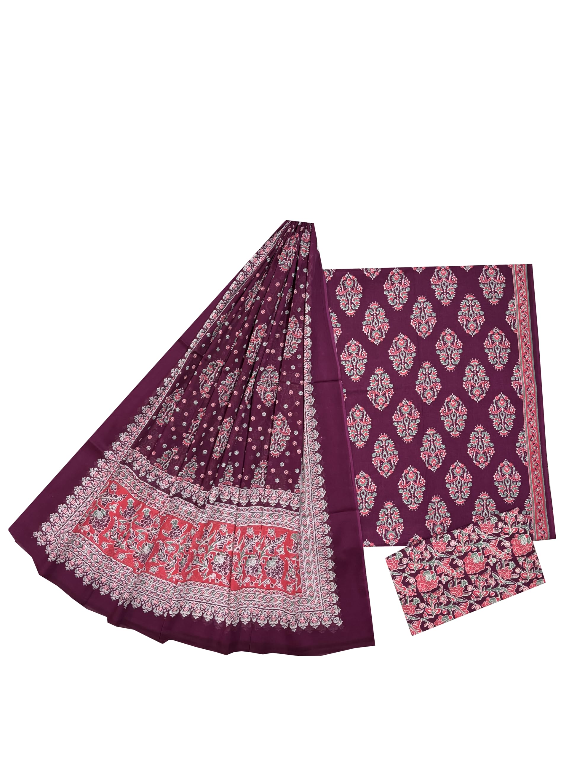 Women's Dress Material Cotton Suit Unstitched Salwar Dupatta Hand Block Jaipuri Printed Free Size 79-image-25