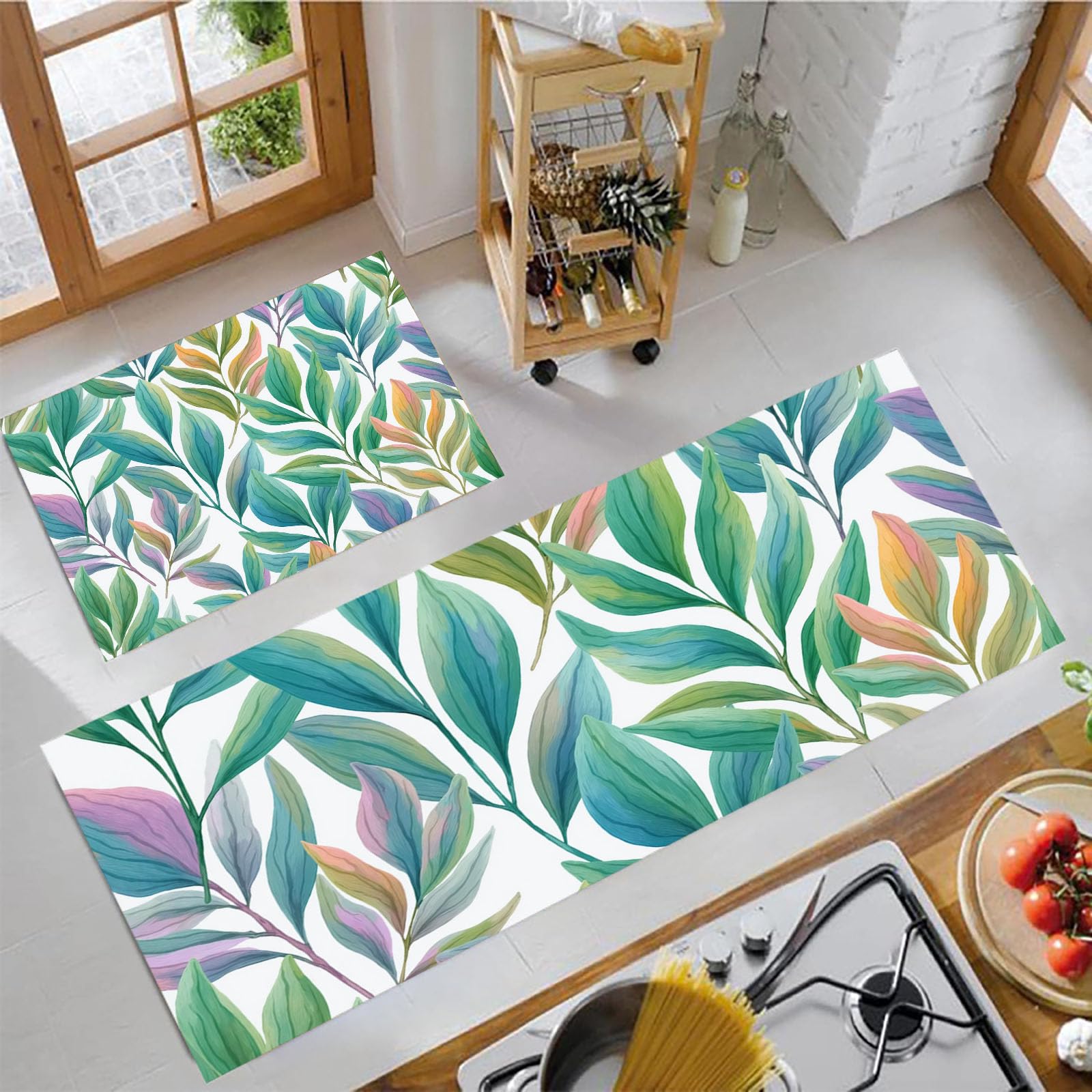 Tapis de cuisine à motif végétal pour une ambiance nature sereine