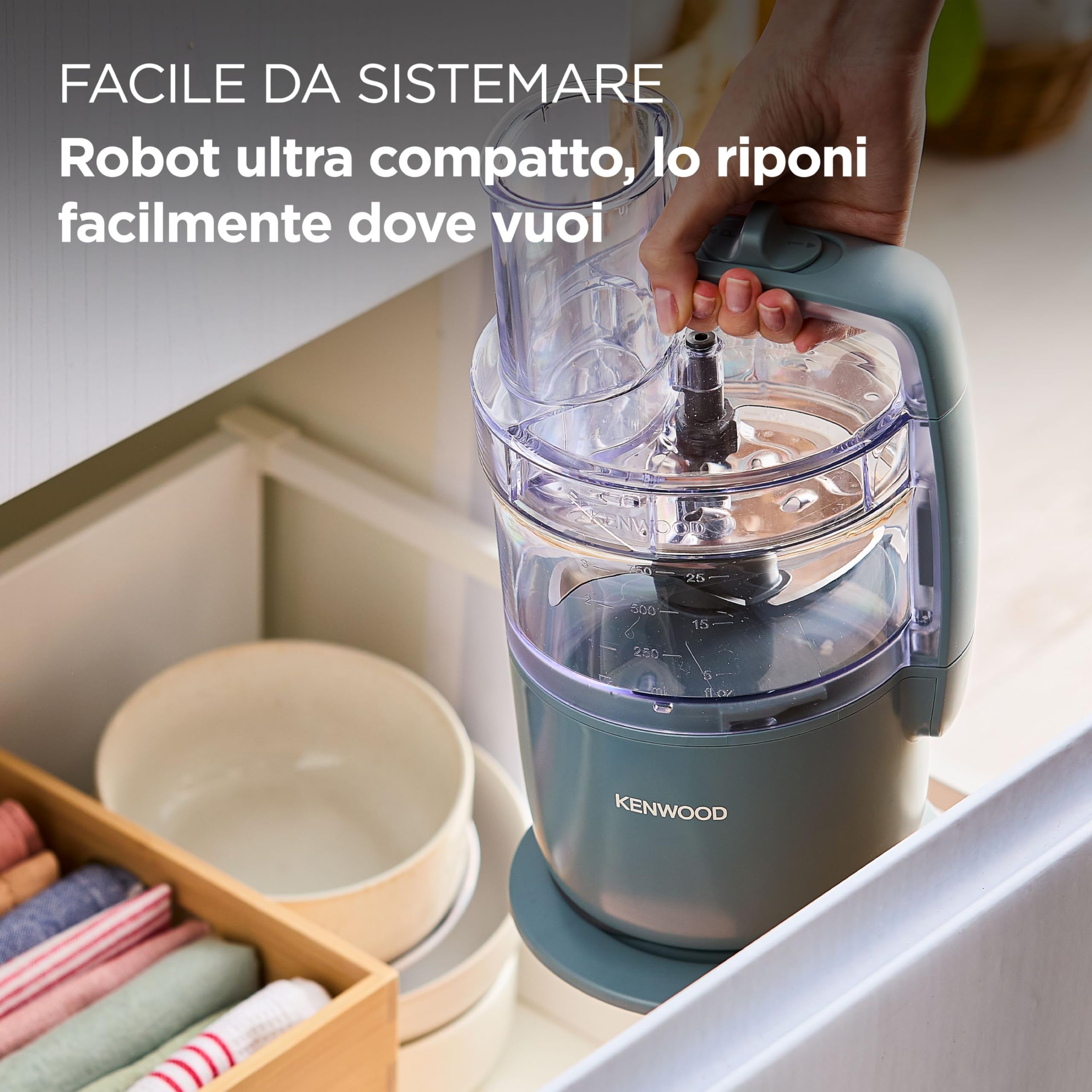 Kenwood MultiPro Go FDP22.​130GY, Robot da Cucina, Trita, Affetta, Grattugia, Riduce in Purea e Impasta, 360° Express Serve, Ciotola da 1.3L, Lame per Impastare, Disco da 4 mm, 650W, Grigio