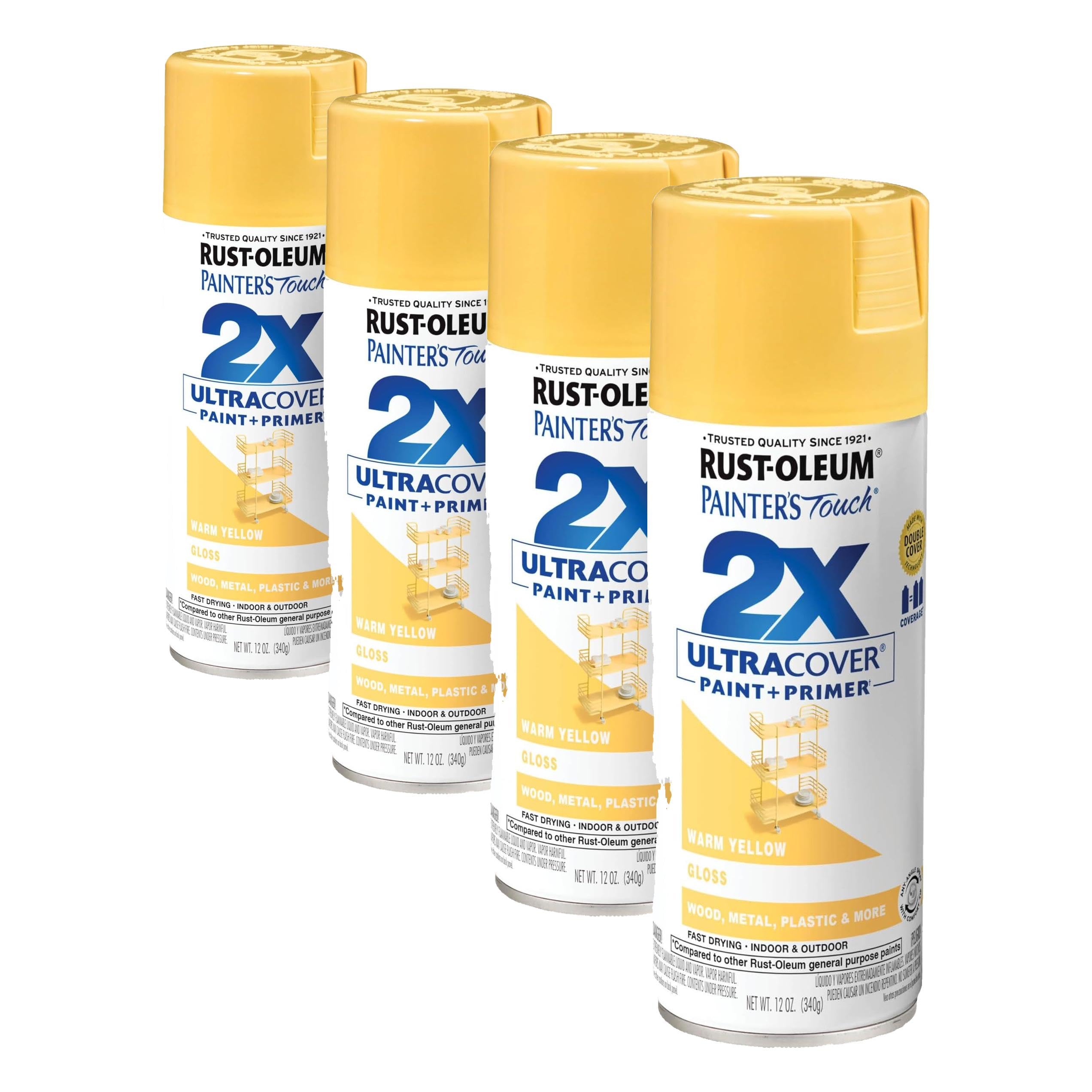 Rust-Oleum 249091 Painter's Touch 2X Ultra Cover Spray Paint, 12 oz, Gloss Warm Yellow (Pack of 4)