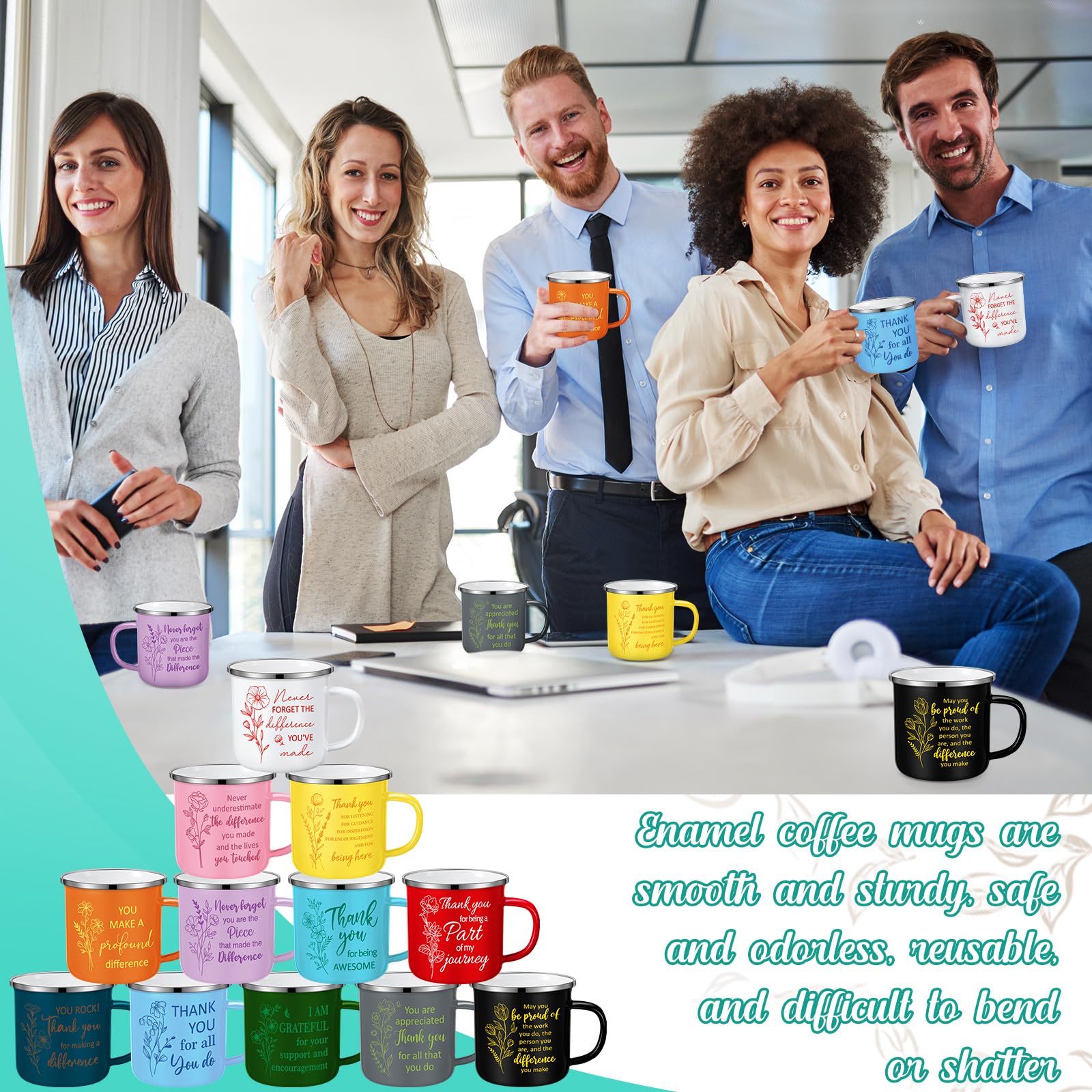 Didaey 48 tazze motivazionali smaltate da caffè con manico, regalo di ringraziamento, per il rientro a scuola, per insegnanti, volontari, dipendenti, apprezzamento (squadra floreale)