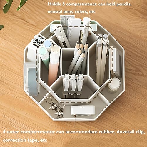 Miniatura 4 de Portalápices para escritorio, 9 ranuras giratorias de 360, organizador de bolígrafos de almacenamiento de escritorio para el hogar, oficina, escuela