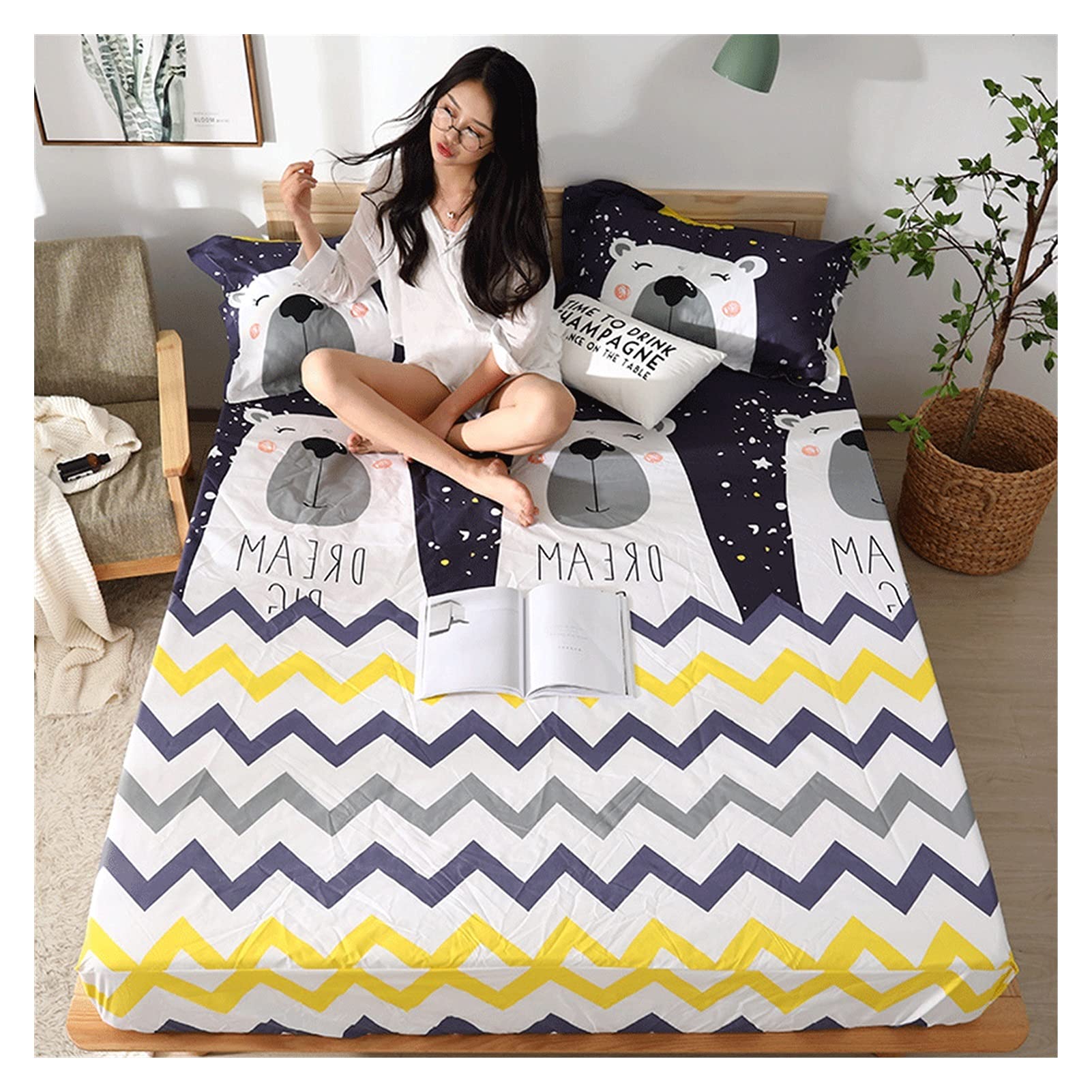 Drap-Housse protège-matelas imperméable pour lit parental 200x220 motif géométrique