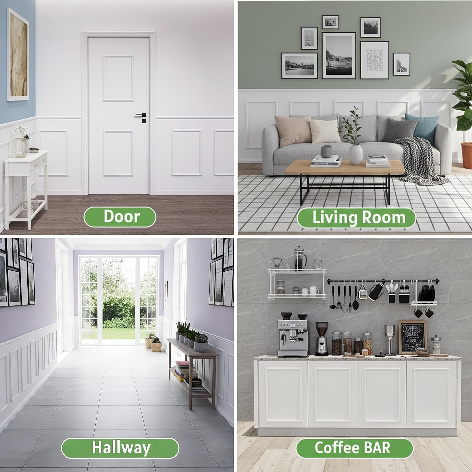 Peel and Stick Wall Molding, 4 Set 16" x 24" Premade Wainscoting Panels, Ready-to-Assemble Wall Accent Kit, Paintable Molding Trim Decor for Living Room Bedroom Hallway Picture Frames