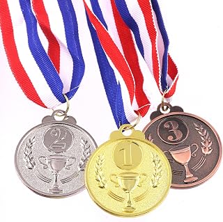 Swpeet 3PCS Award Metal Kids Winner Medals, Gold Silver and Bronze Medals with Trophy Pattern 1st 2nd 3rd Prizes for Sports, Competitions, Party