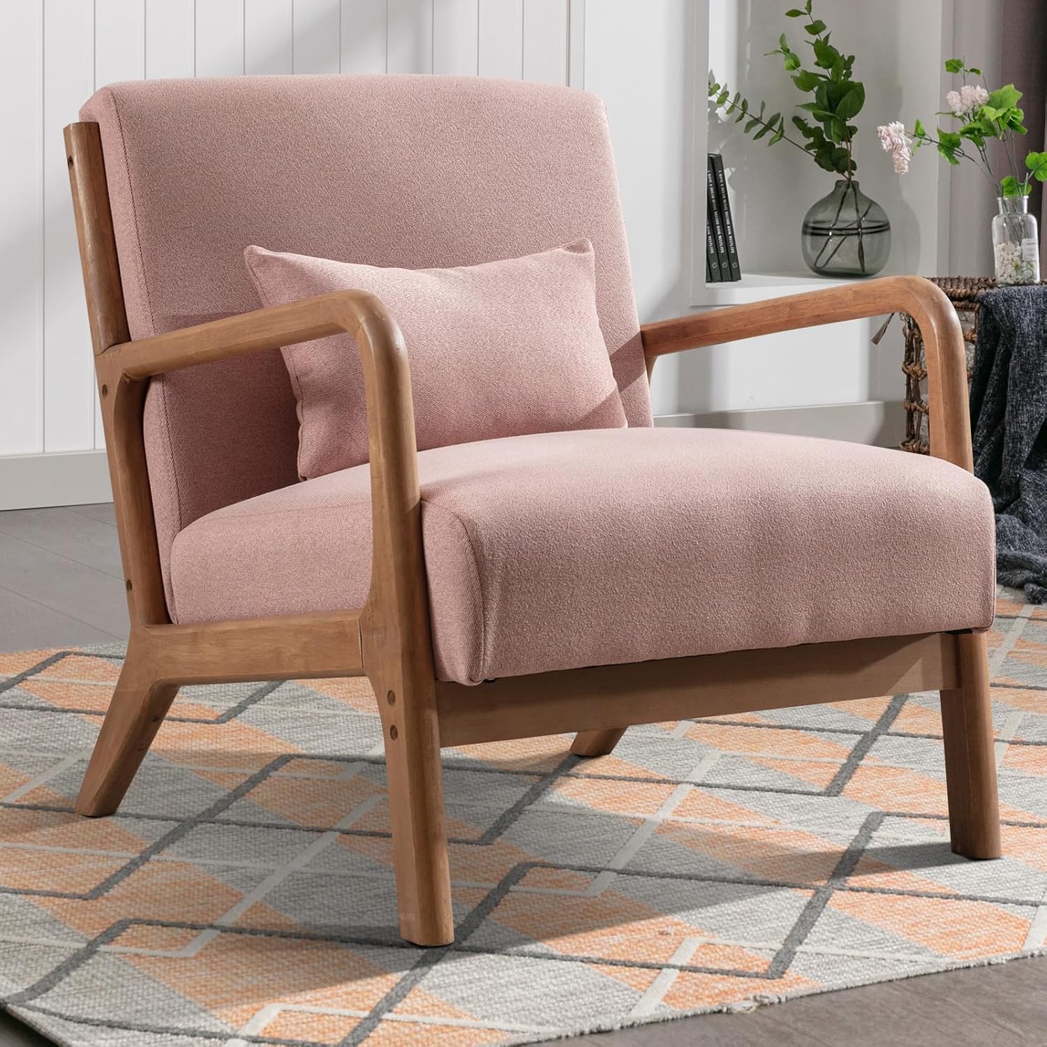 INZOY Mid Century Modern Accent Chair with Wood Frame