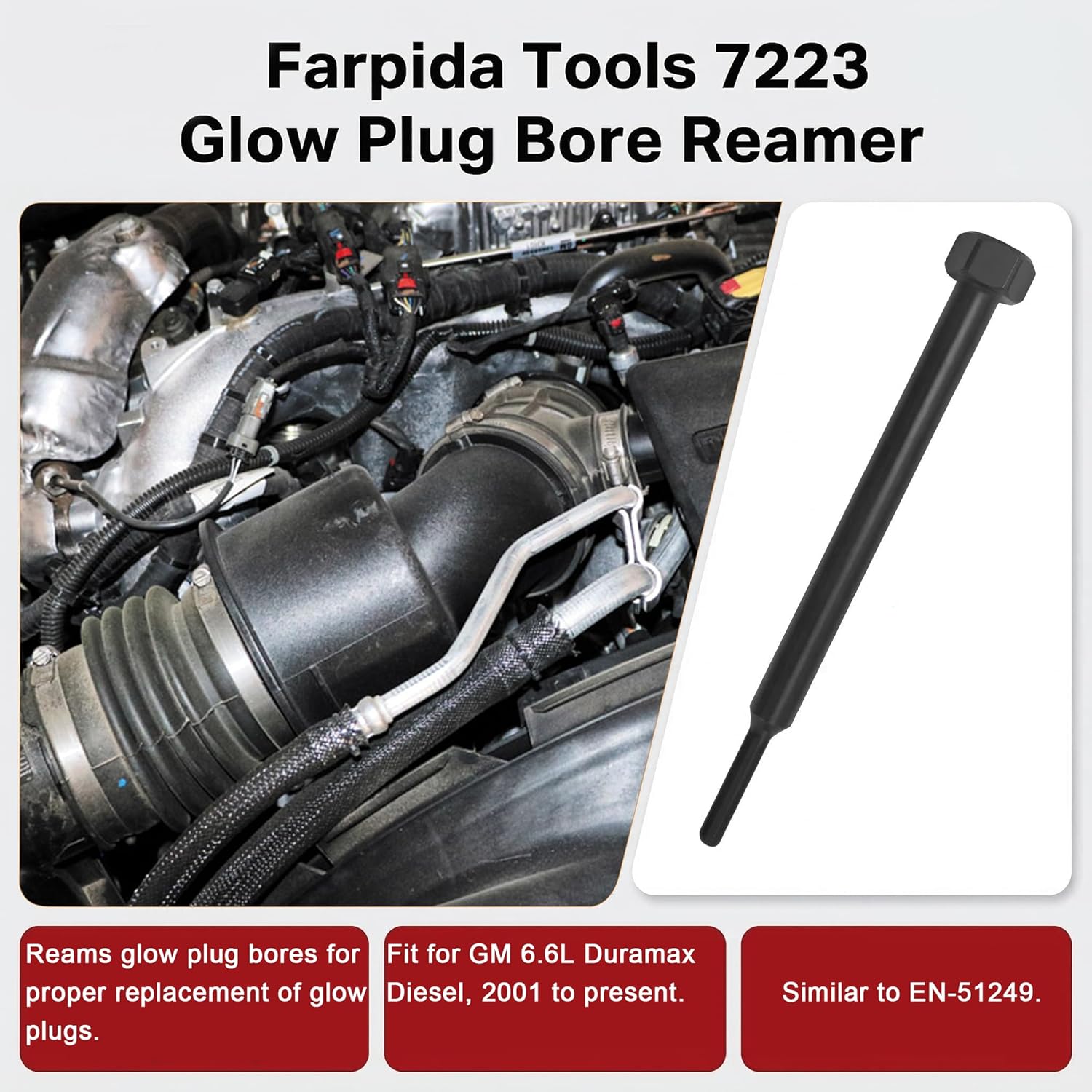 GM-52074 EN-52074 OTC-7223 Glow Plug Bore Reamer Tool Replacement for Duramax 6.6L L5P 3.0L LM2 2.8L LZ0 Diesel Engines 2001-2025, Carbon Removal Cleaning Kit