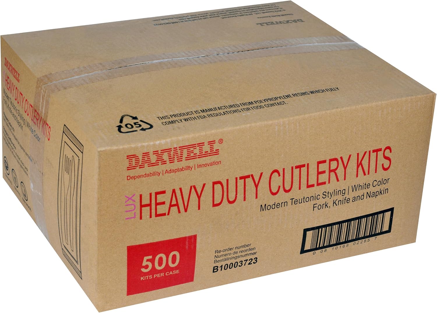 Daxwell Plastic Cutlery Kits, Medium Heavyweight Polypropylene (PP), Fork, Knife, Napkin, White B10003723 (Case of 500)