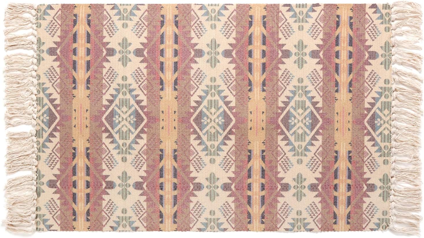 KIMODE Moroccan Cotton Area Rug,Hand Woven Cream and Black Chic Diamond Print Tassels Throw Rugs Door Mat With Non-Slip Pads,Indoor Blanket For Bathroom,Bedroom,Living room,Laundry Room (3' x 5', Red)