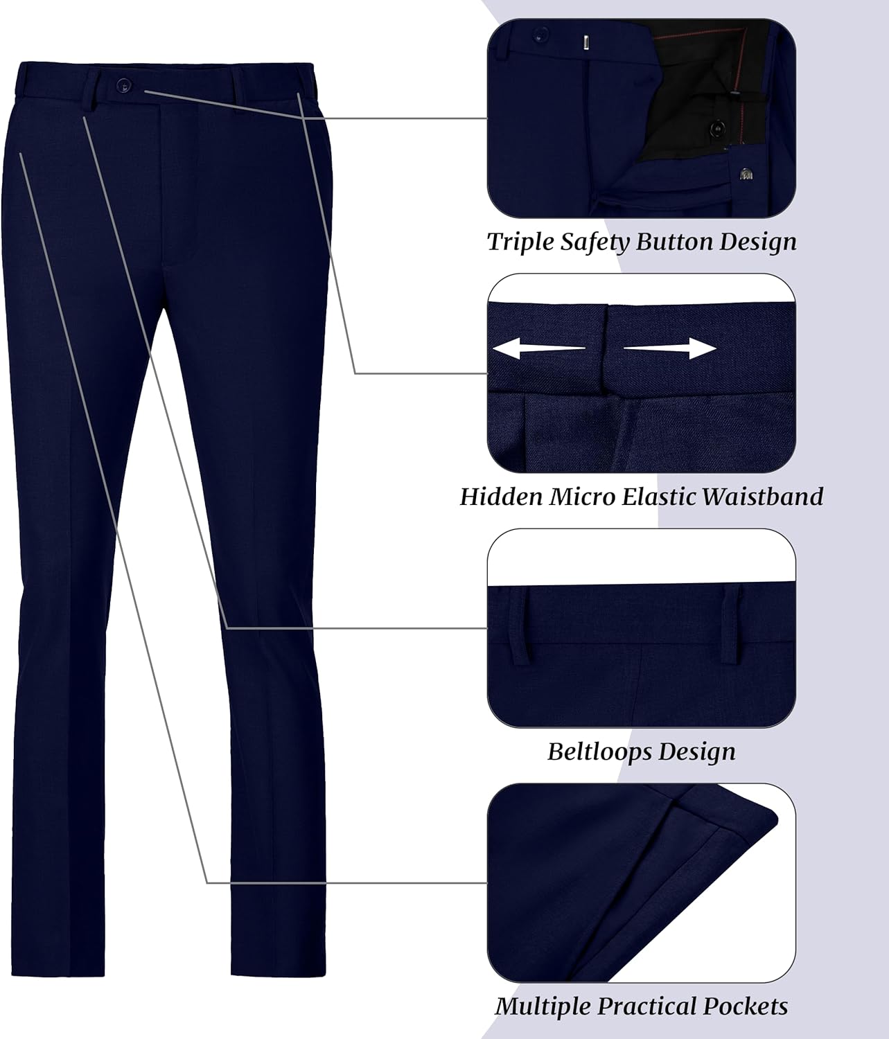 Mens Suit Slim Fit 3 Pieces Suit 1 Button Shawl Lapel Men Suit Blazer Jacket Vest Pants Bow Tie Pocket Square Brooch - Image 3