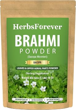 Herbsforever Brahmi PowderBacopa Monnieri Leaves & Upper Aerial- Memory,Focus & Cognitive Function| Wild Harvested -Non GMO,Vegan- 2X Potency | Ultra Clean|NO Sand & Mud| Steam Sterilized|16oz-1LBS