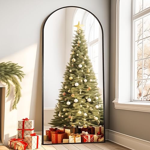 Miniatura 2 de Dewfig Espejo arqueado de longitud completa, 76 x 34 pulgadas, espejo grande con soporte, espejo de cuerpo completo para apoyar el dormitorio, sala