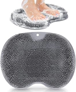 أداة تنظيف القدم والجسم من السيليكون مع أكواب شفط غير قابلة للانزلاق مسطحة ومثبتة على الحائط للاستحمام وتنظيف الظهر والتدليك والتقشير بدون استخدام اليدين من جي كيو، لون رمادي