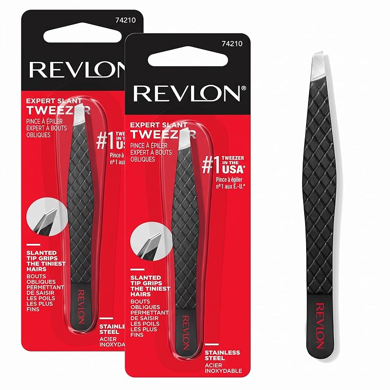 Pinça chanfrada REVLON em aço inoxidável, modelo 3151-42, pacote com 2