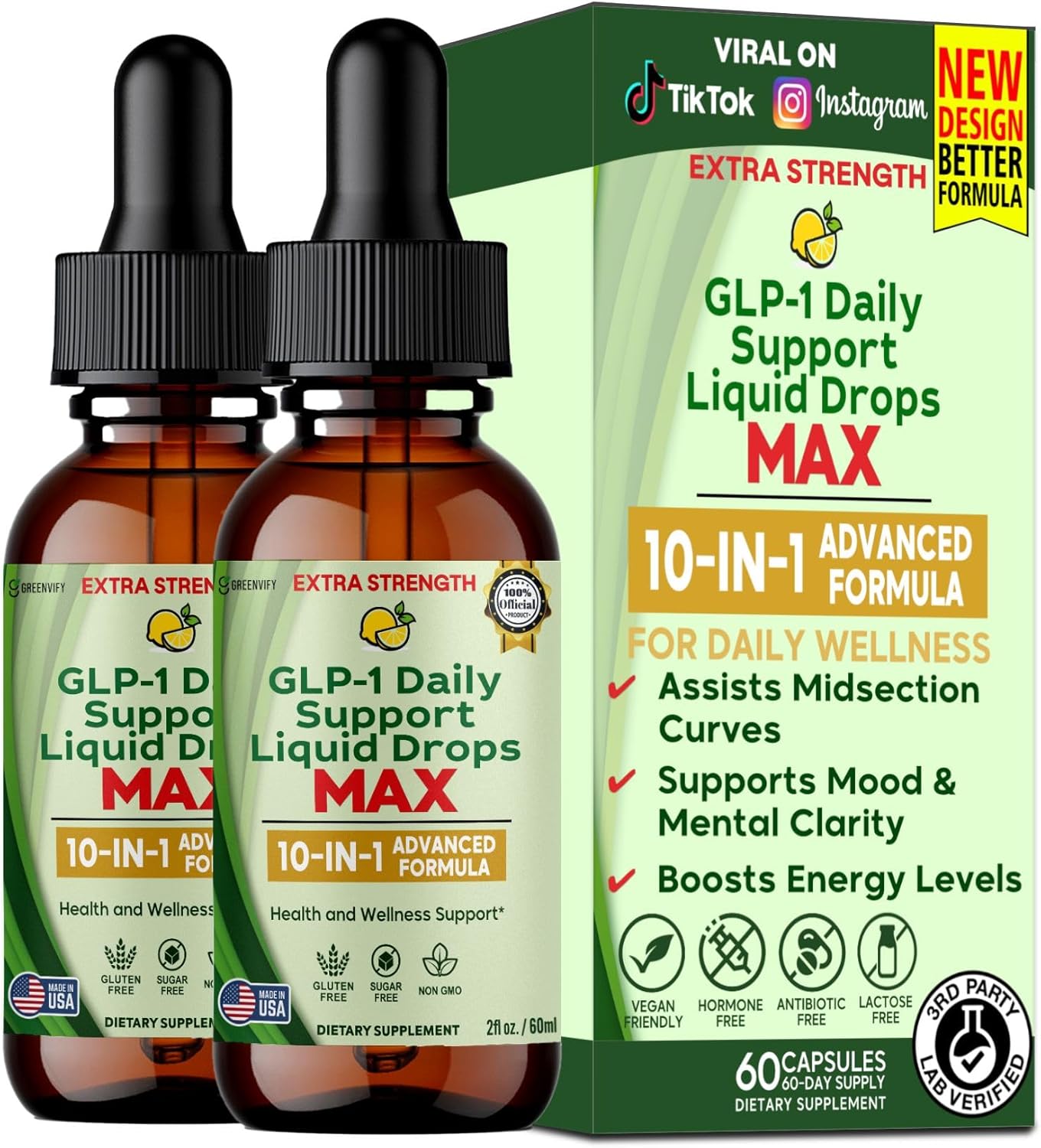 GLP-1 Daily Support Liquid Drops MAX, Extra Strength, 10-in-1 Advanced Formula, 60 Servings, 2 fl oz (2)