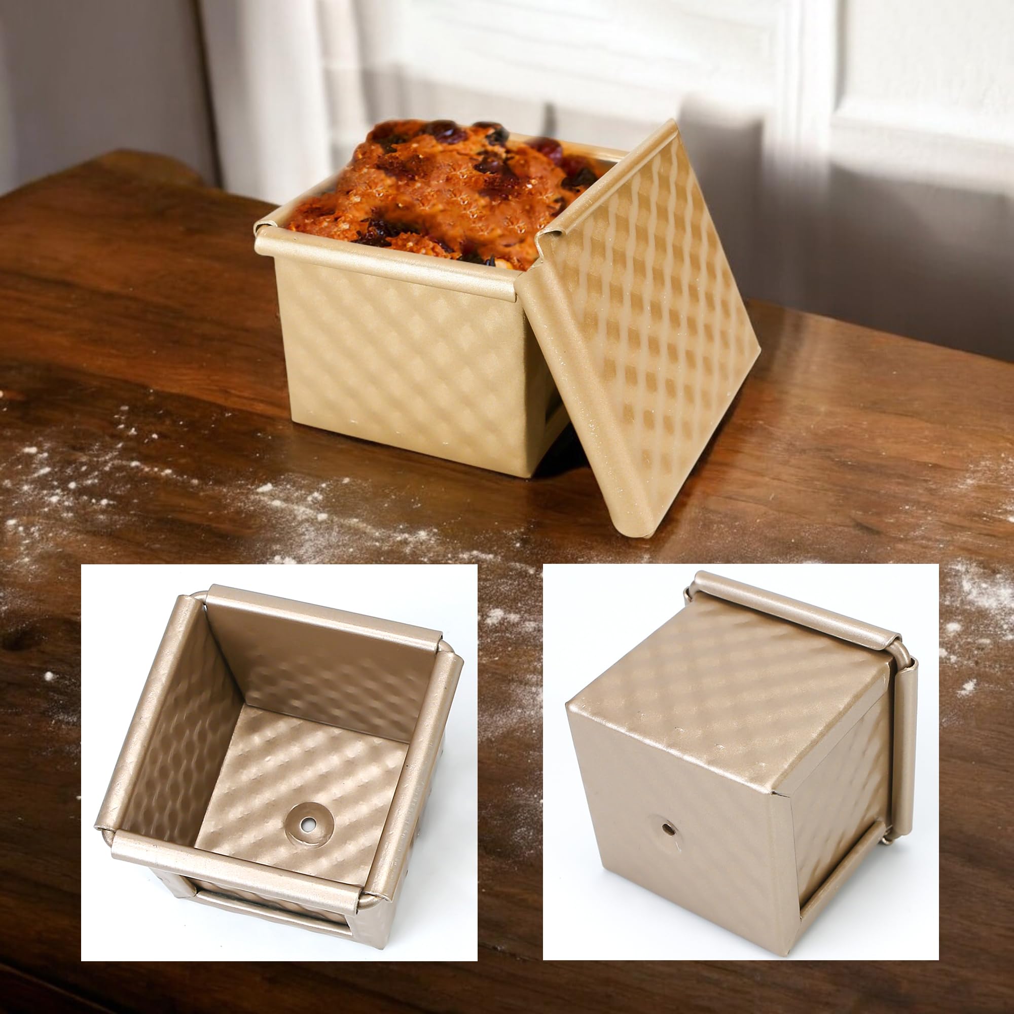 BuleVina 6 moldes para pan con tapa, tostadas, extractor, con tapa, antiadherente, mini cubo de agua