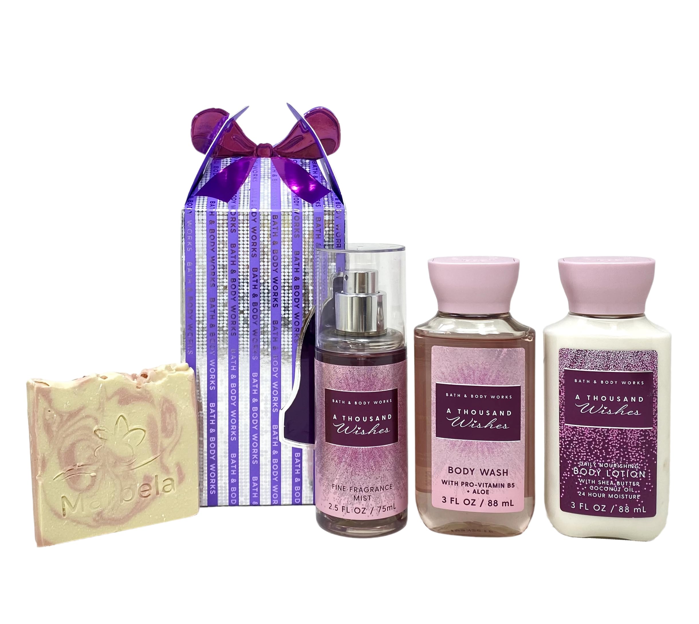 Bath & Body Works A Thousand Wishes Mini Gift Box Trio - Fragrance Mist - Body Lotion and Body Wash - with a Himalayan Salts Springs Sample Soap