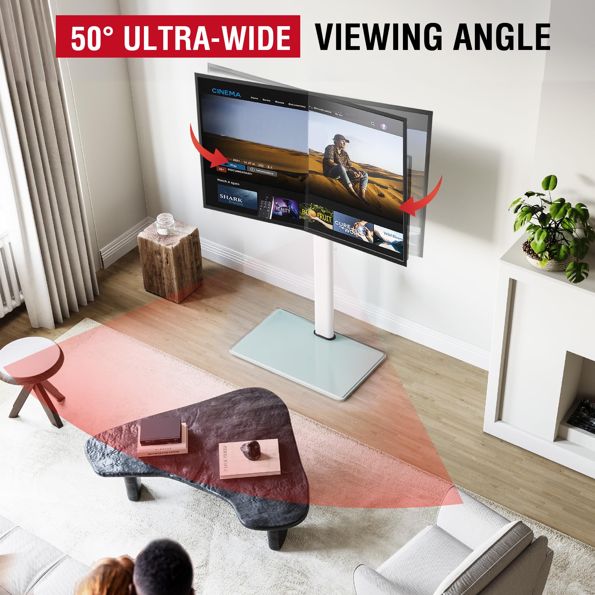 AOKCOS TV Standaard Table voor 42-85 inch, Draaibaar Kantelbaar Hoogte Verstelbaar TV Stand, Max VESA 600x400mm 50kg