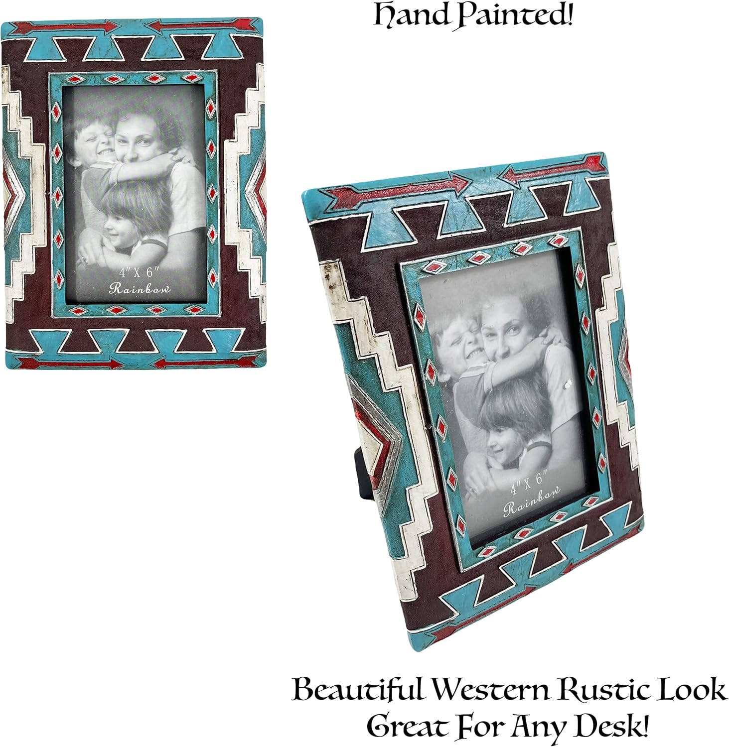 Urbalabs Western Teal Red Cowboy Southwestern Arrow Tribal Photo Frame Country Decor Picture Frame 4 x 6 Rustic Gifts Farmhouse Picture Frames Standing 4x6 Elaborate Picture Frame (4x6)