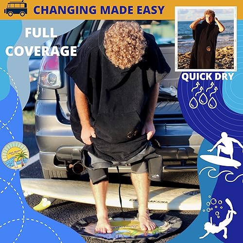 Miniatura 4 de Long Beach SURF CO Poncho de surf para hombre | Poncho de surf para mujer | Poncho cambiador de traje de neopreno con capucha con bolsillo | Toalla