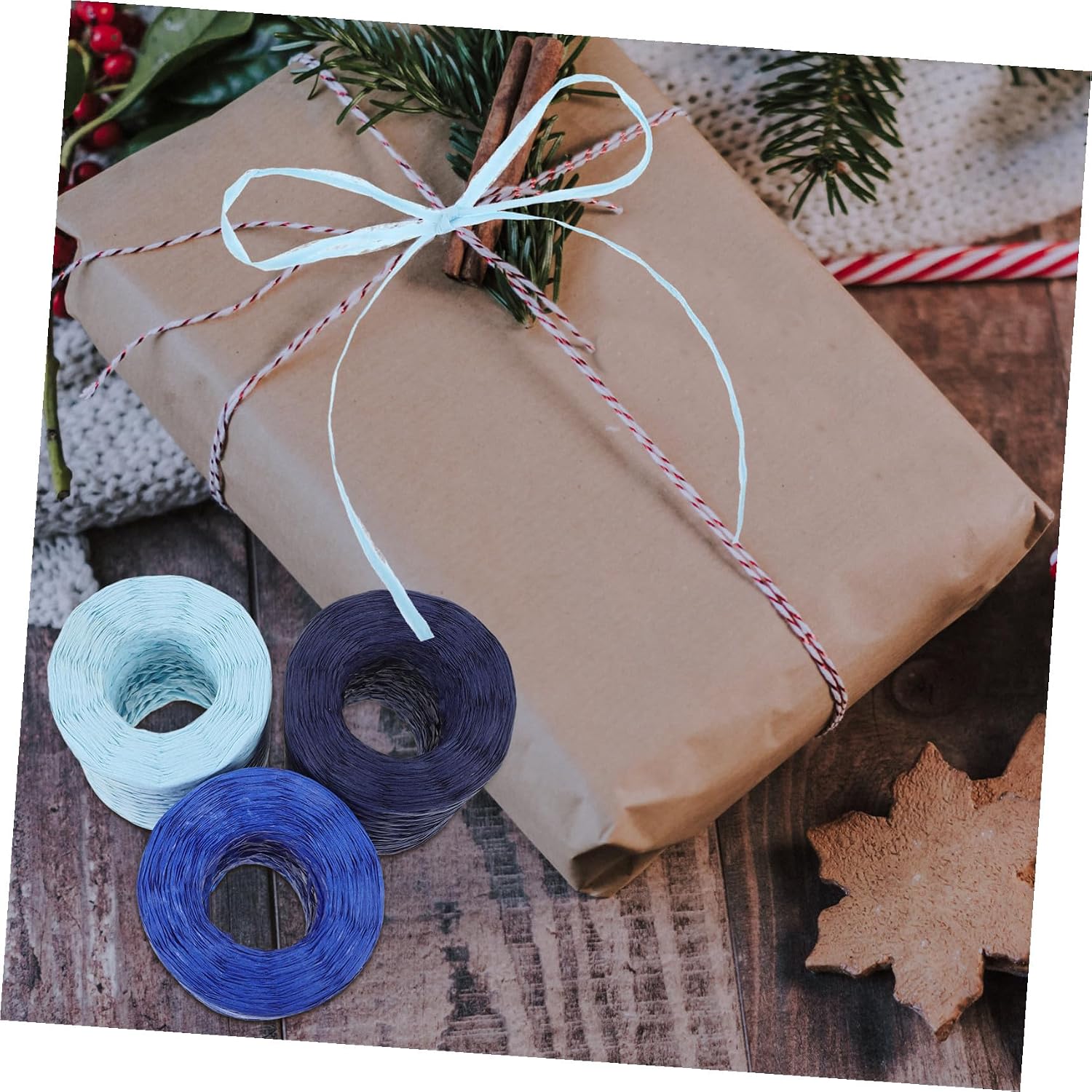 3 Rolls Colorful Raffia Paper Ribbon for DIY Crafts Wrapping and Bouquet Decoration Handmade Craft Twine in Sky Blue Royal Blue Decorative Elegant Packaging Rope