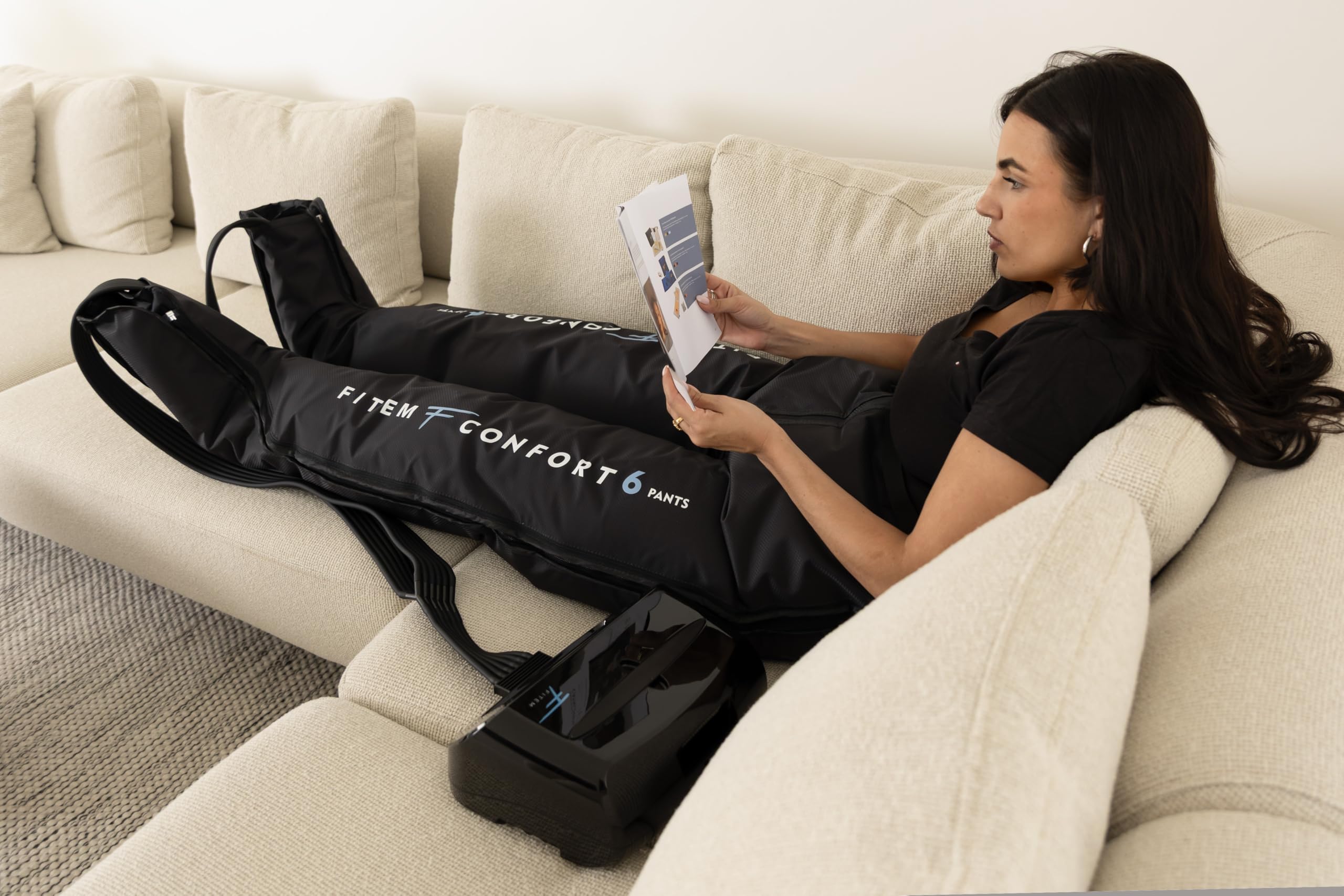 FITEM Pack Pantalon CONFORT 6 – Pressothérapie 6 Chambres – Massage Complet Bas du Corps – 8 Niveaux de Pression – Jambes Lourdes, Œdèmes, Récupération Musculaire, Drainage Lymphatique
