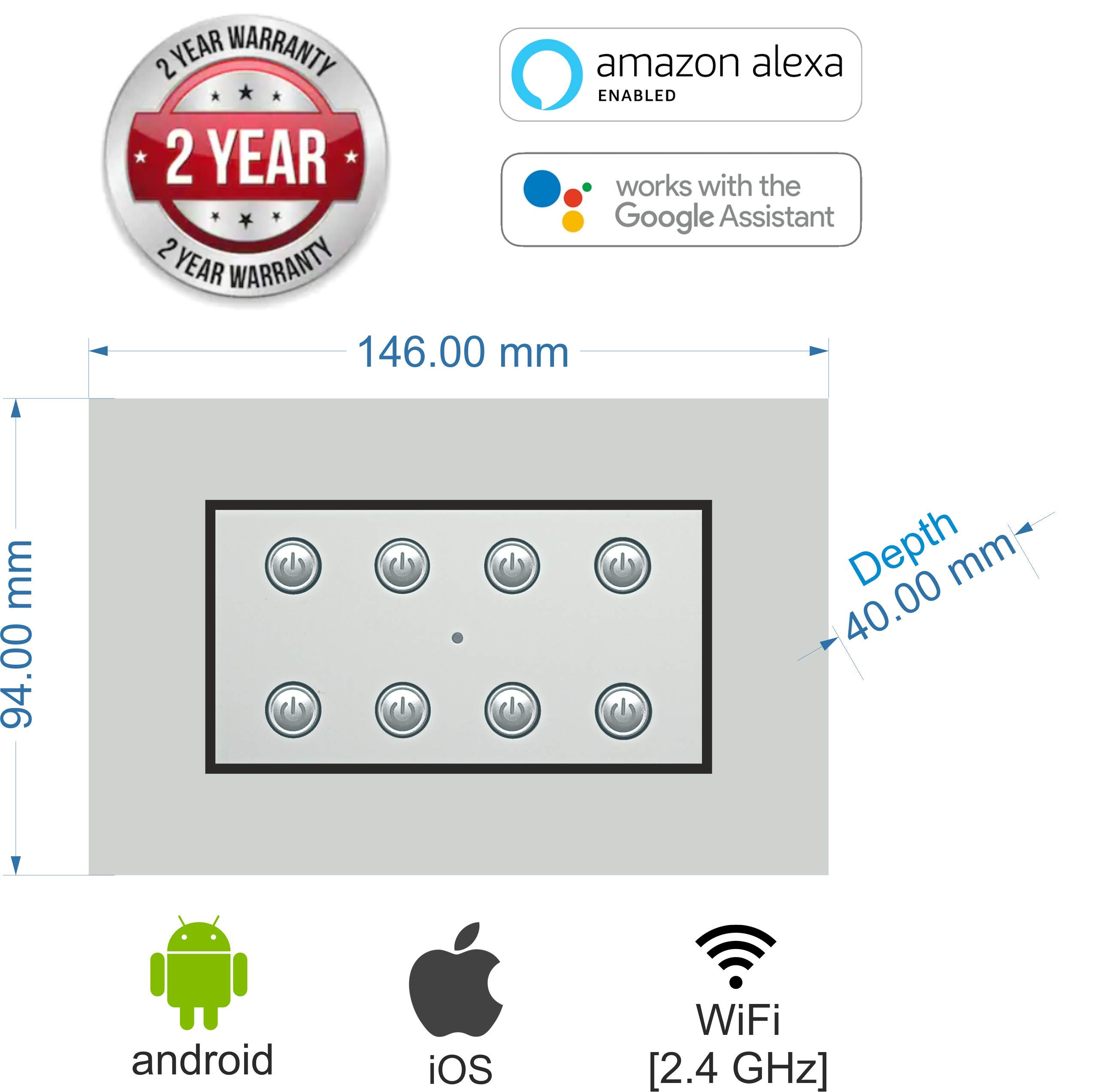 Smarteefi 8 Port Modular WiFi Smart Switch Board, Customizable with Smarteefi add-on modules, Compatible with Alexa (Size: 4M (146mmx94mmx40mm)) — Amazon image 3