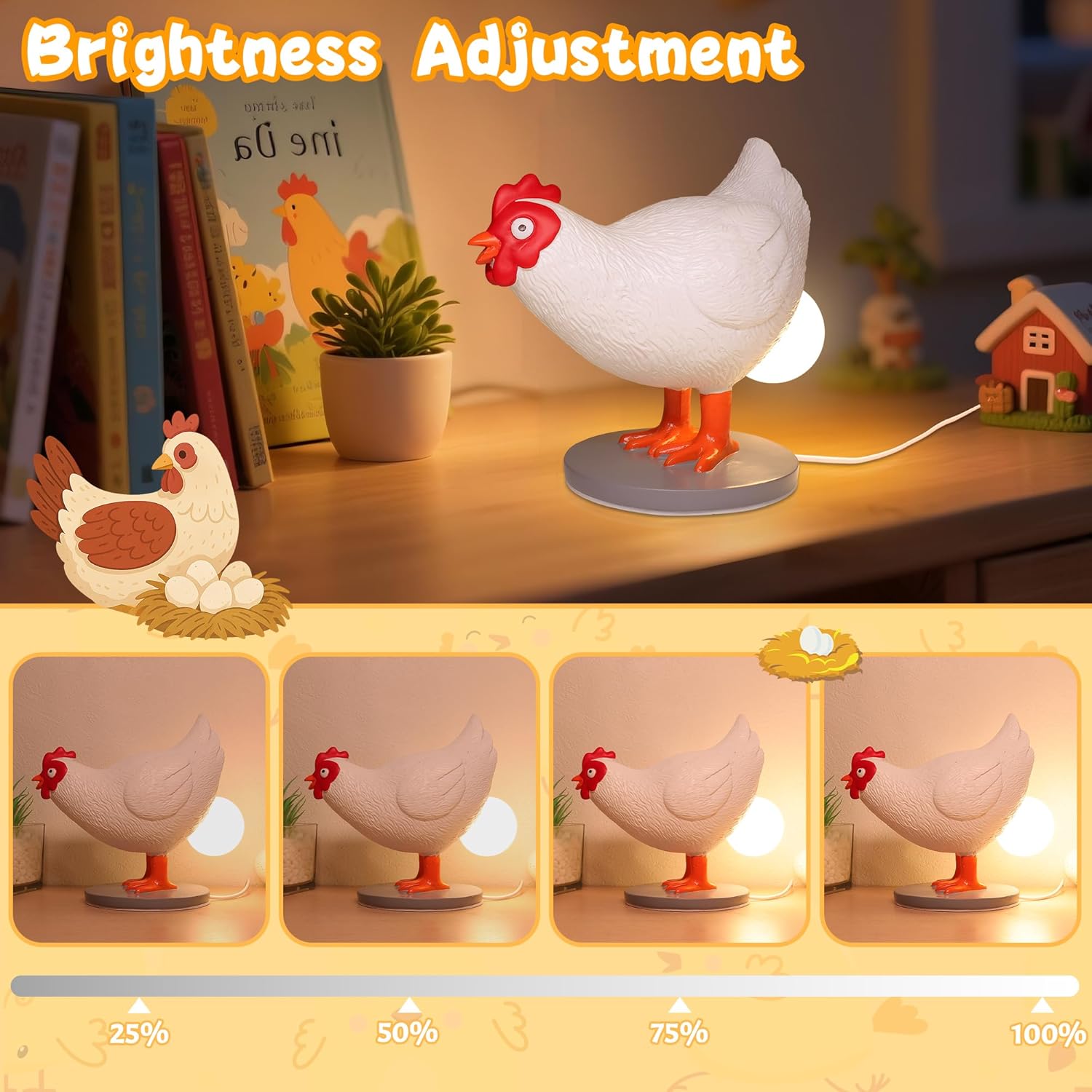 OkiyiD Chicken Egg Lamp, Funny Hen Chicken Table Lamp, LED Egg Night Lght, Resin Chicken with Stepless Dimming Function, Decoration for Home, Bedroom, Study Room