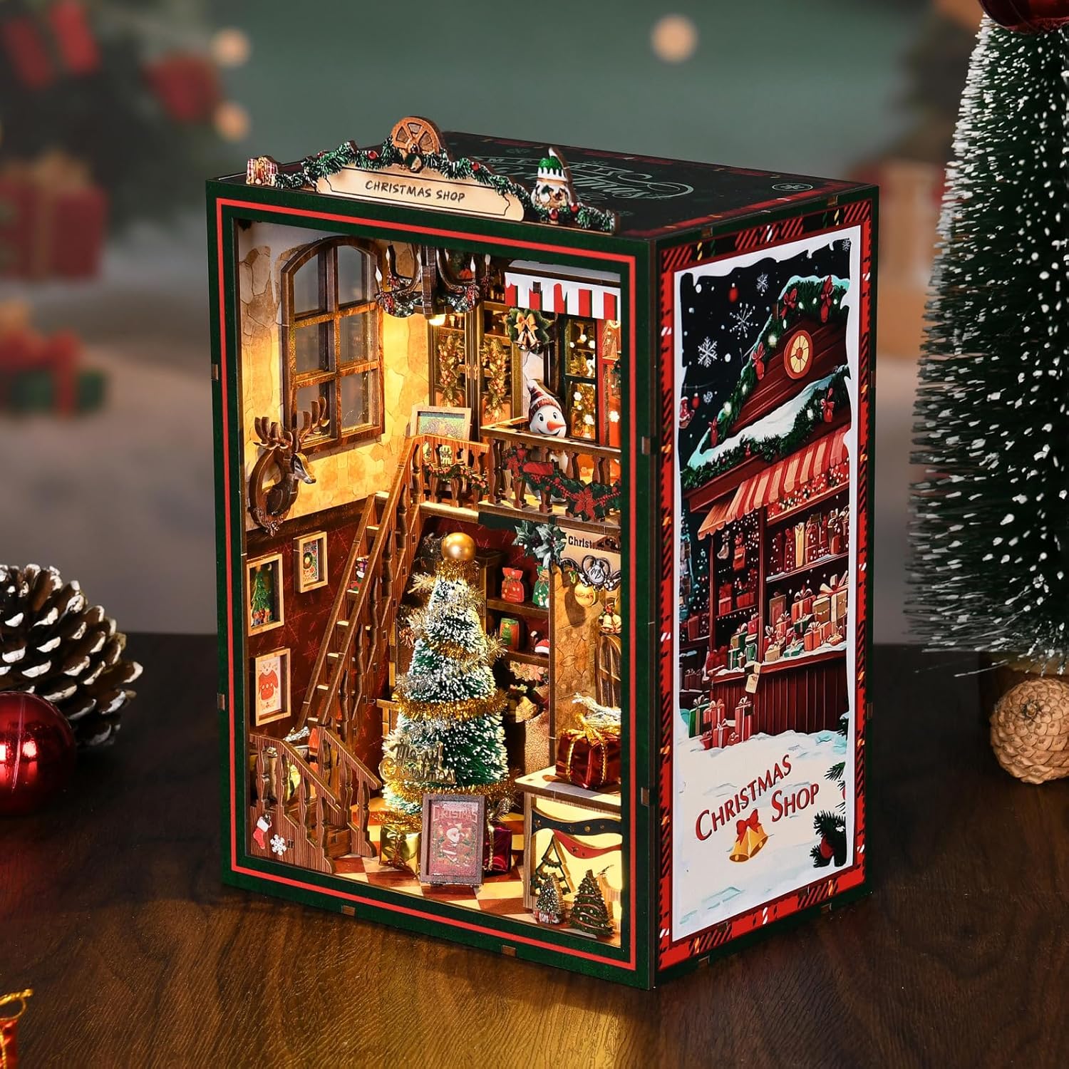 Book Nook Kit for Adults, 3D DIY Wooden Holiday Theme Miniature House Craft Kit Bookshelf Christmas Decor Halloween Birthday Gift