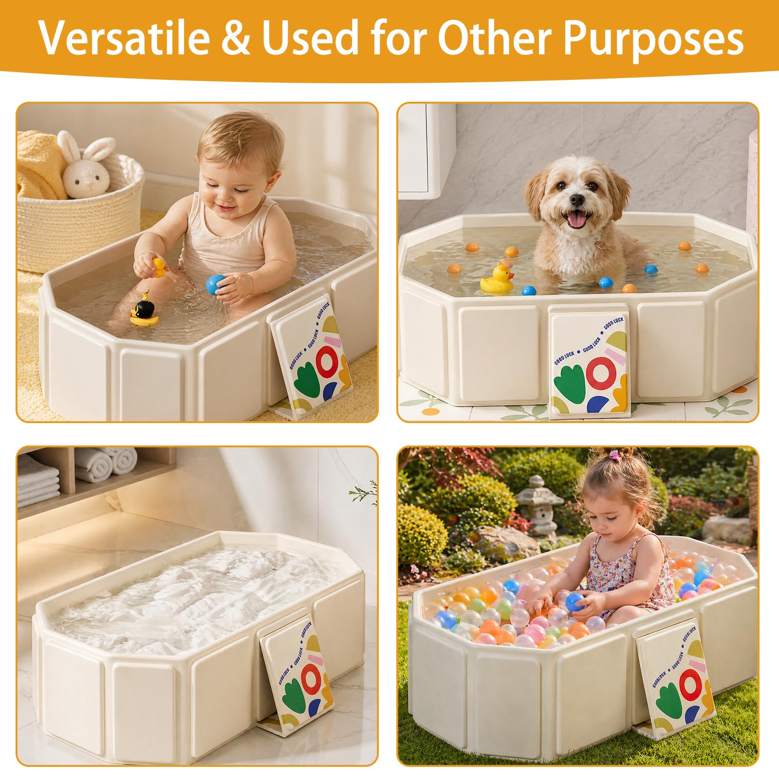 Baignoire Pliable Bébé 0-8 Ans Portable Économisante Espace Bouchon Drain Beige