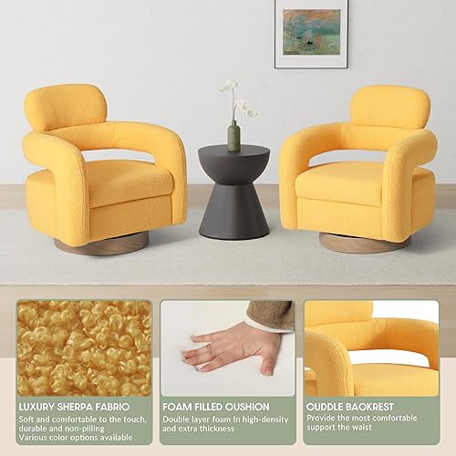 Miniatura 6 de WestinTrends Alexandria Mid-Century Modern Sherpa - Silla giratoria con diseño de barril dorado