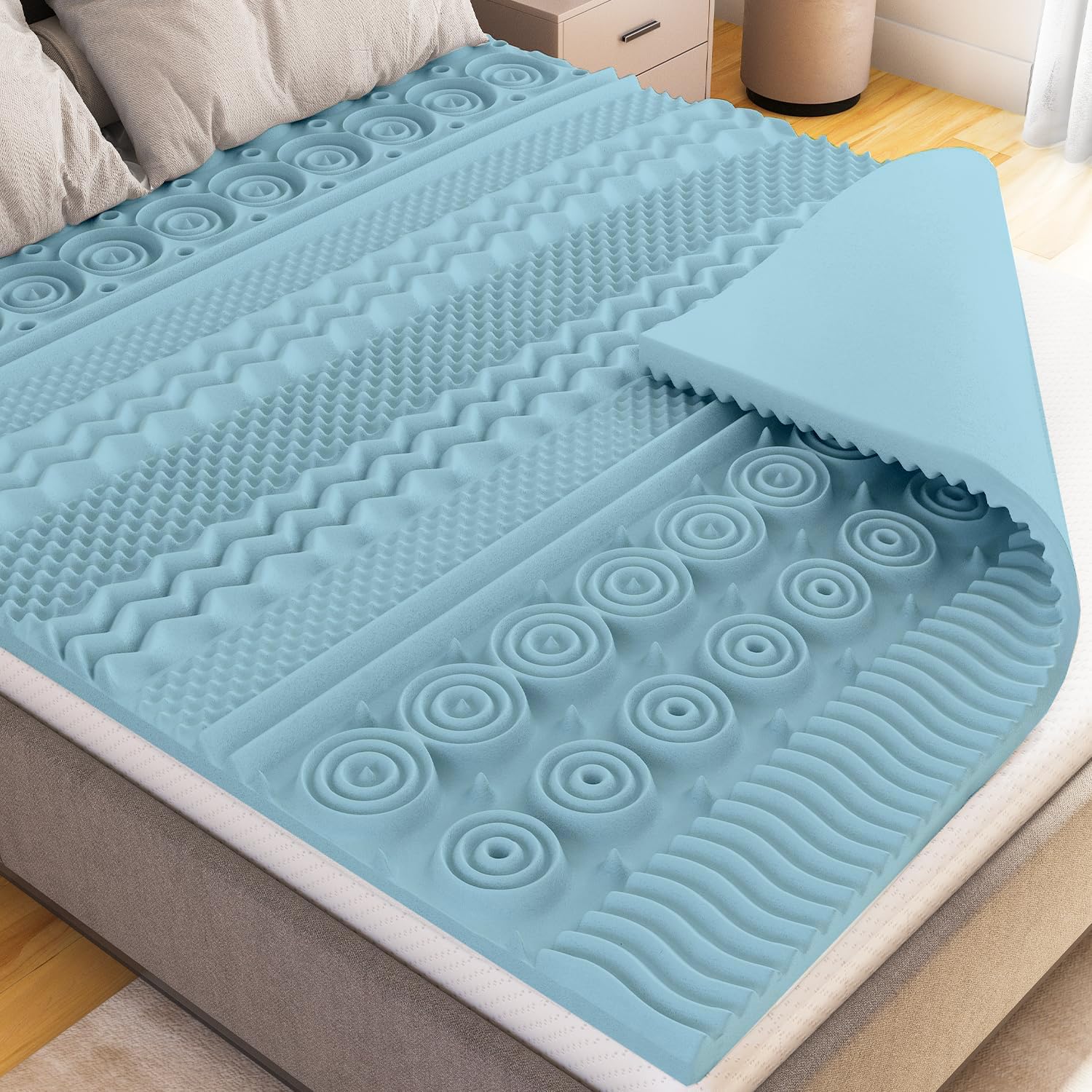 CATAVANA - Surmatelas 90x200 cm - Mousse à Mémoire de Forme 5 cm avec Gel - Confort Ergonomique avec 13 Zones de Soutien - Parfait pour Matelas 1 Place, Clic-Clac et Canapé Convertible