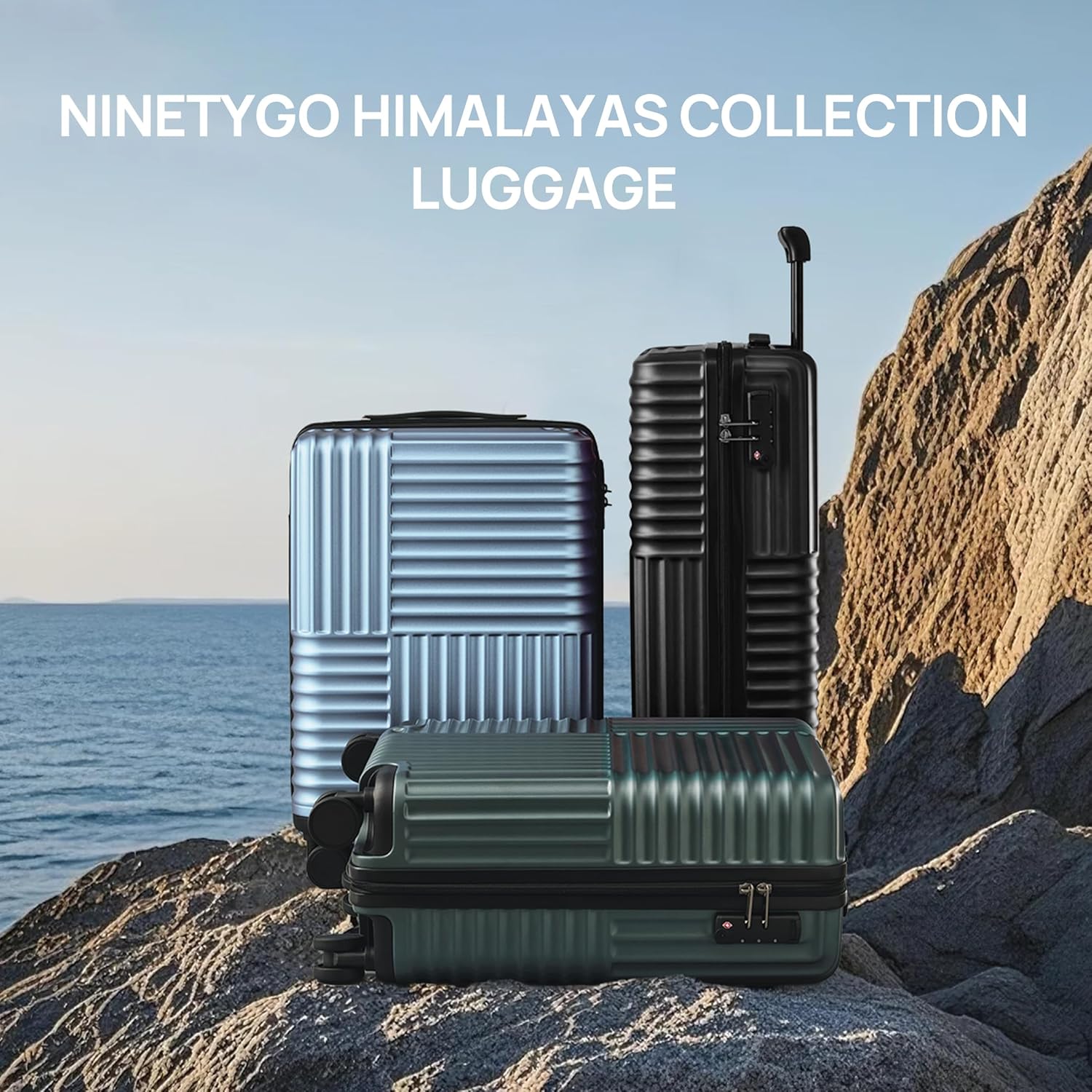 NINETYGO Carry On Luggage 22x14x9 Airline Approved, 20 Inch Luggage with Smooth Double Spinner Wheels, Hard Shell PC+ABS Suitcase Carry-On, Lightweight Travel Luggage, TSA Approved (Black, Himalayas) - Image 2