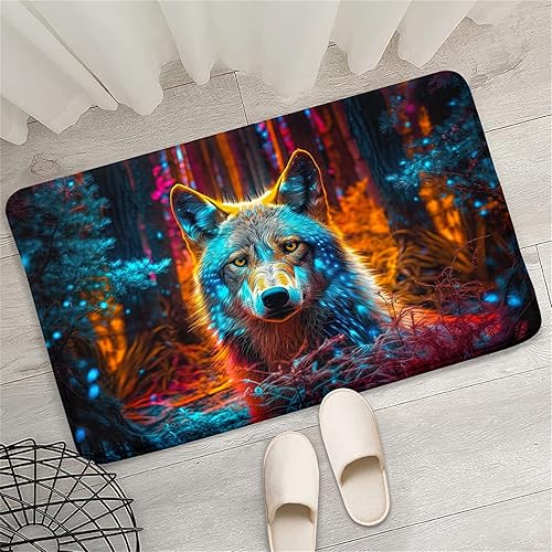 Miniatura 3 de Alfombra de área de lobo para dormitorio, 5 x 7 pies, alfombra bohemia con estampado de lobo para sala de estar, alfombra de área de lobo ultra