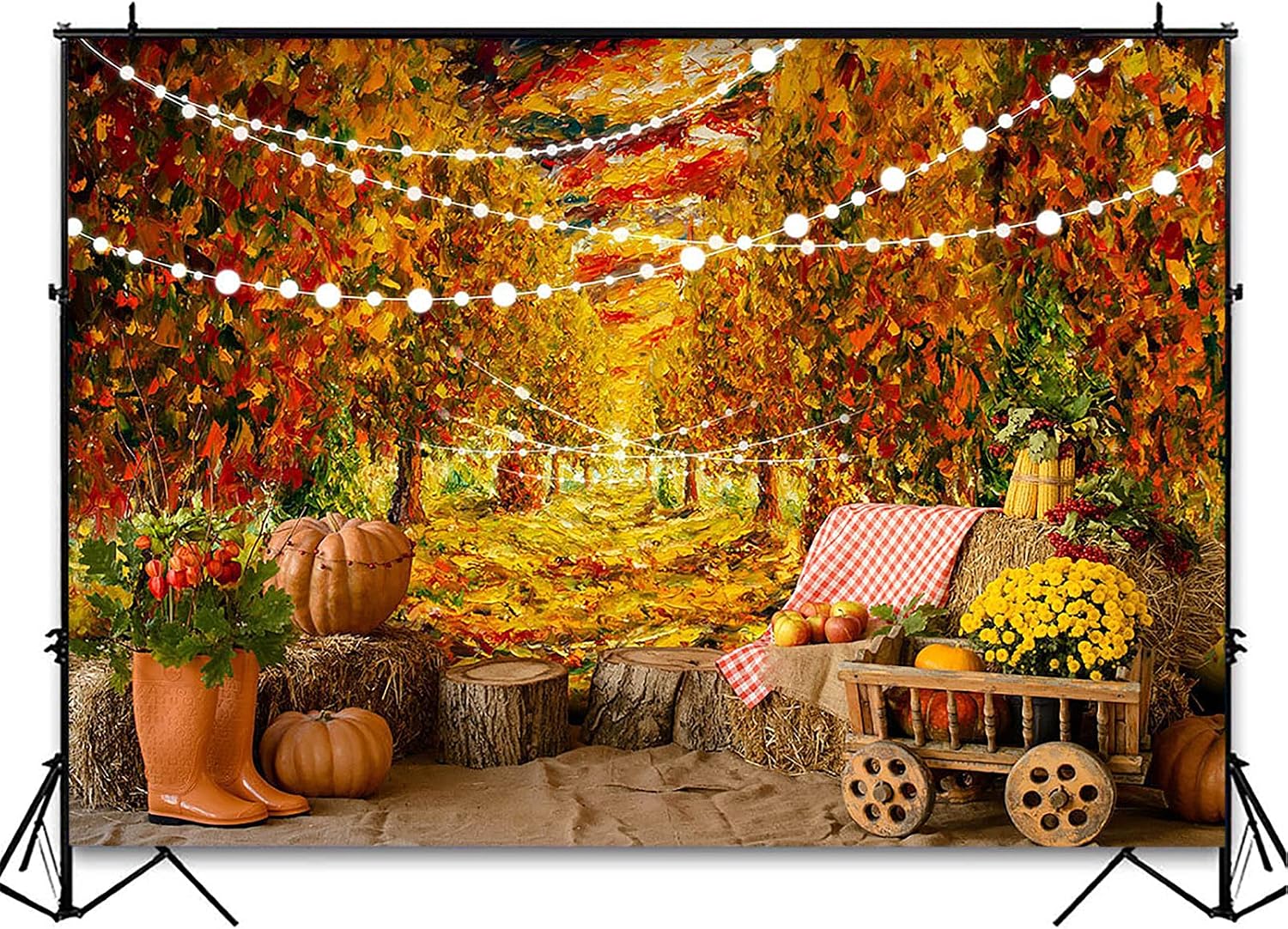 Avezano Fall Forest Scenery Backdrop Thanksgiving Autumn Harvest Pumpkin Party Photography Background Nature Path Maple Leaves Baby Party Decorations Photoshoot Backdrops (10x7ft)