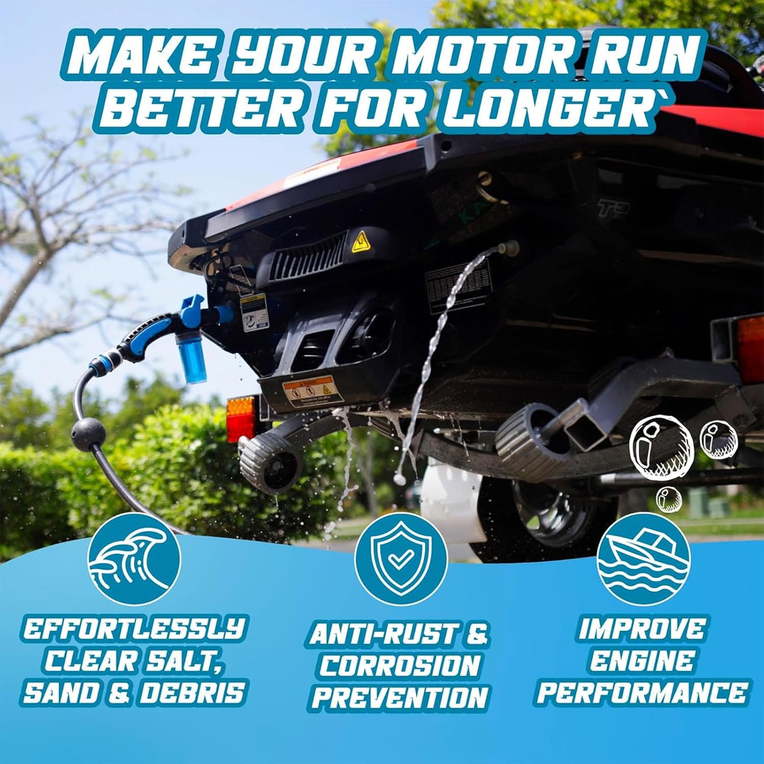 Salty Captain Boat & Jet Ski Engine Flush Bundle with Musket Flush Adapter to Clean, Optimize & Protect Jetski Motor Cooling & Exhaust System, Engine Salt Flusher for Outboards