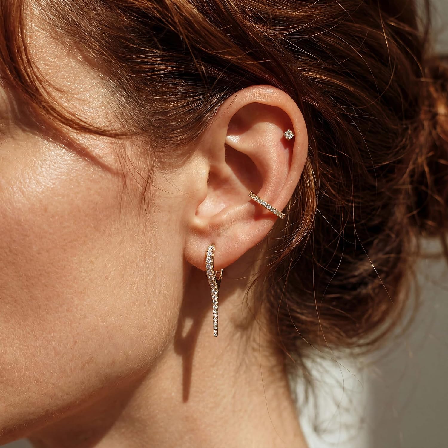 MYEARS Gold Hoop Earrings for Women 14K Gold Plated Turquoise White Cubic Zirconia Stones Huggie Spike Earrings Jewelry for Women Trendy