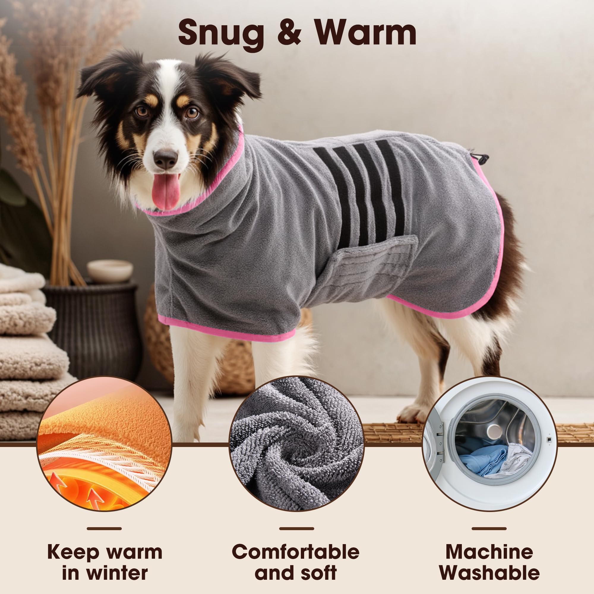 Peignoir de bain en microfibre pour chien, super absorbant, séchage rapide, réglable, pour chiens et chats