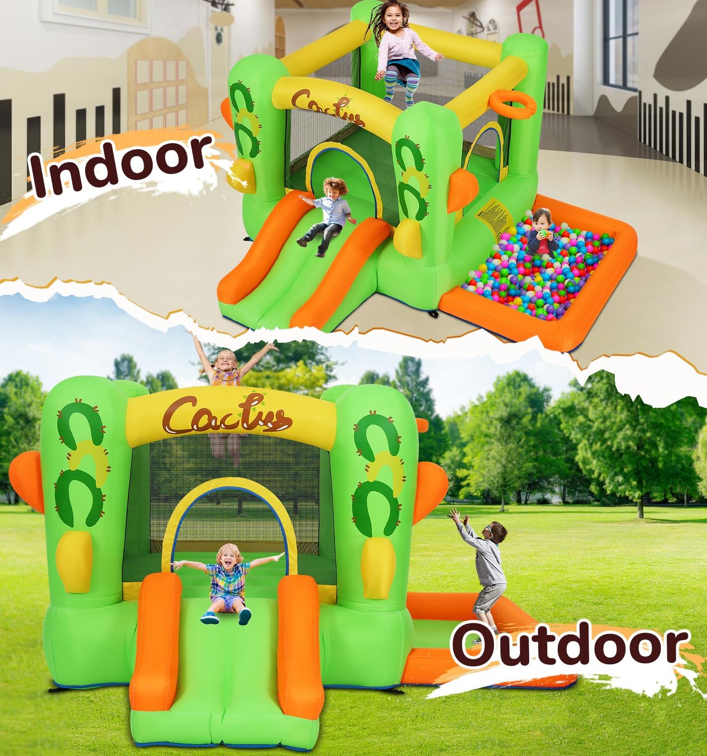 Inflatable Bounce House, Indoor Outdoor Blow up Bouncy House Bouncer Castle with Splash Pool, Bouncer, Blow up Jump Bouncy Castle Water Park for Teens Backyard Party, Green