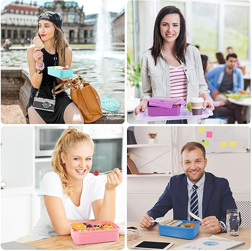 Miniatura 7 de Lonchera clásica Bento  Contenedores de almuerzo de 3 compartimentos con fugas, juego de utensilios integrado, apto para microondas y lavavajillas,