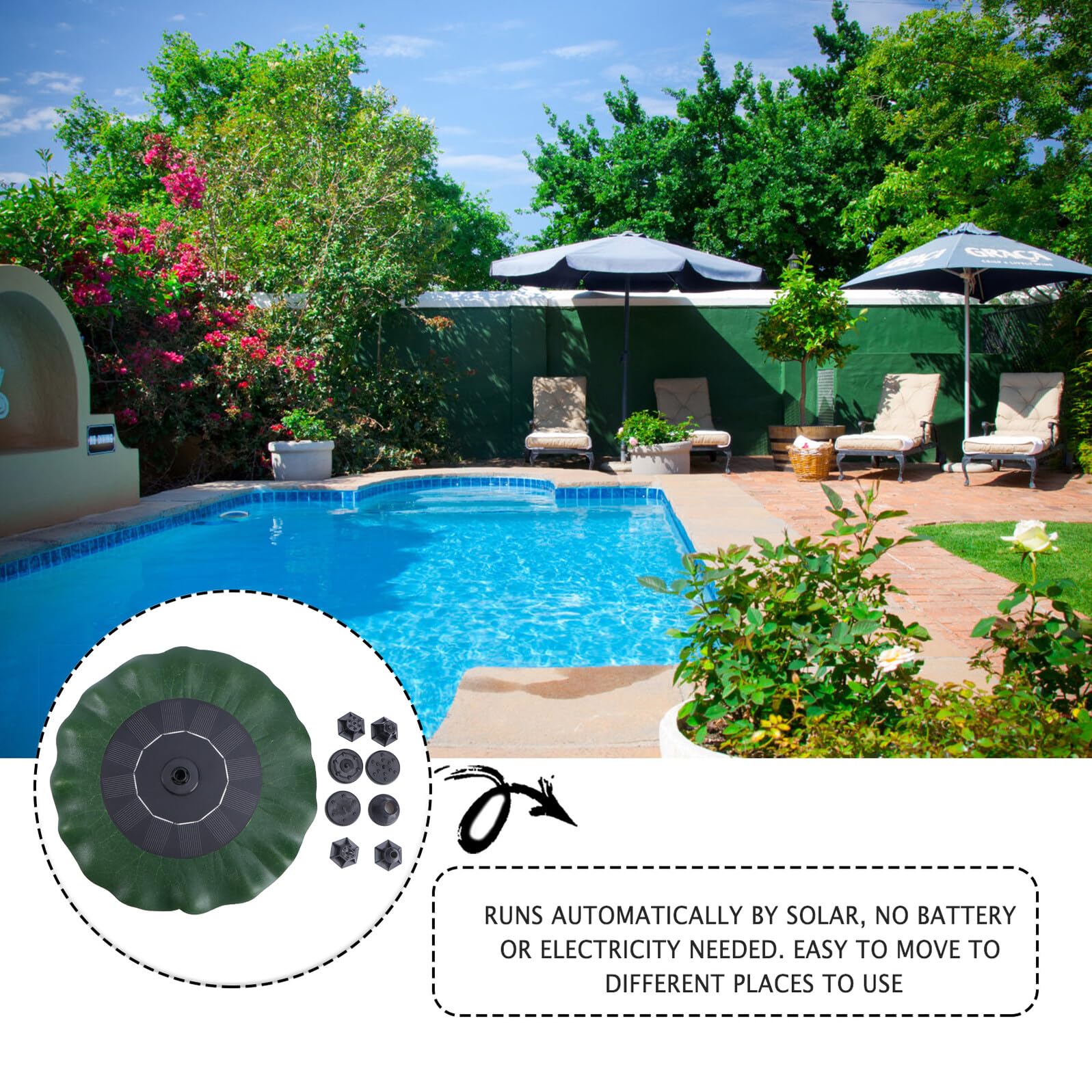 Hemobllo Pompa Acqua Solare Galleggiante Forma di Foglia di Loto per Fontana da Giardino Vaschette e Laghetti Pompa Dc Brushless Automatica Senza Batterie Decorazione Esterna Verde