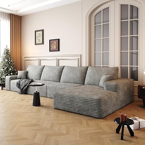 Miniatura 57 de Sofás seccionales de 96 pulgadas para sala de estar, sofá de nube tapizado en forma de L, sofás modulares modernos con diván (negro, 96 pulgadas de