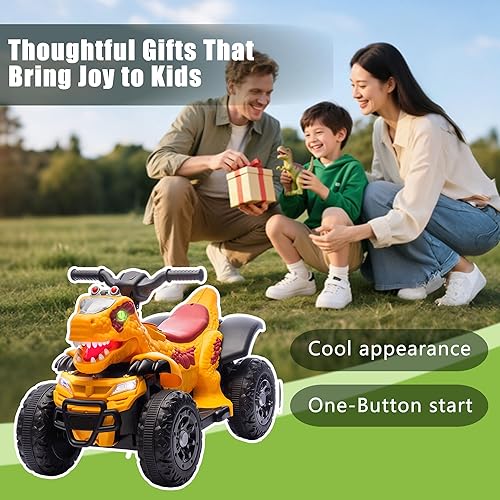 Miniatura 6 de Bluefun Dinosaurio eléctrico ATV de 4 ruedas para niños, automóvil eléctrico ATV de 12 V con música, Bluetooth y luces LED, regalo de cumpleaños