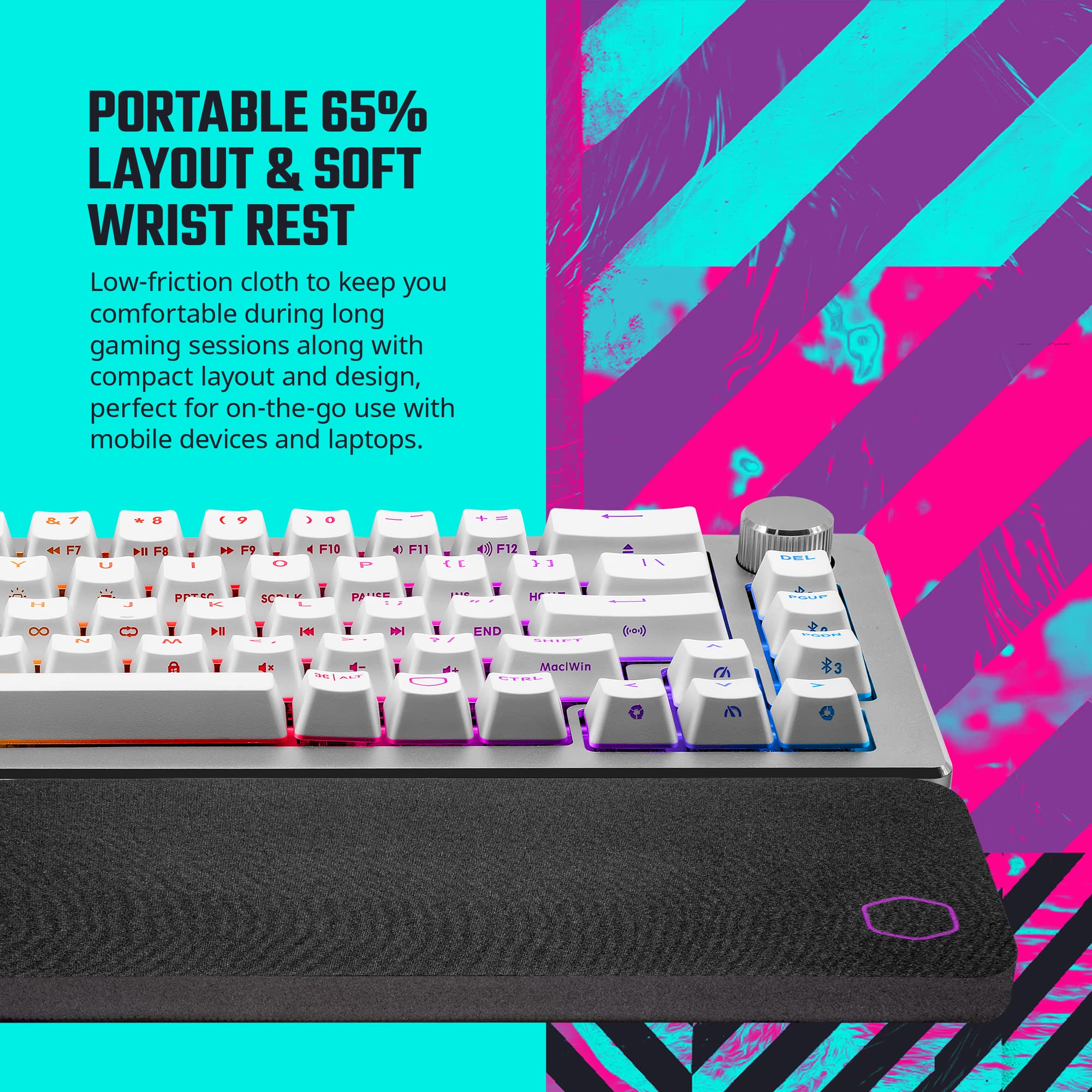 Cooler Master SK652 Teclado mecánico Completo para Juegos de Perfil bajo, interruptores Azules Clic, RGB Personalizable, diseño ergonómico, conectividad USB-C, Mac/Windows, QWERTY (SK-652-SKTL1-US)