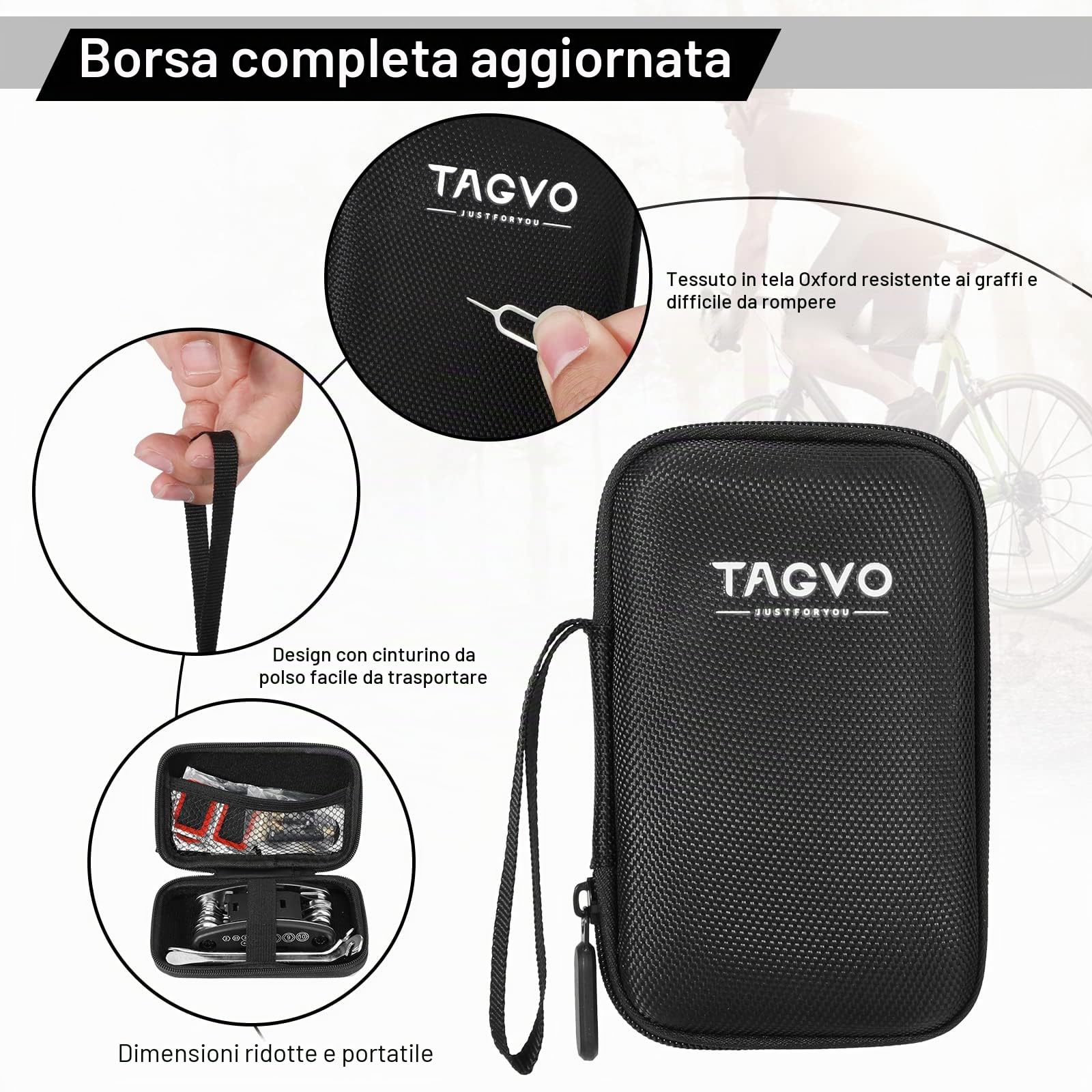 Tagvo Kit attrezzi per bici, 16 in 1 attrezzo multifunzione da bici con kit di patch e leve del pneumatico, kit di attrezzi per riparazione della bicicletta, kit di attrezzi per la riparazione di bici