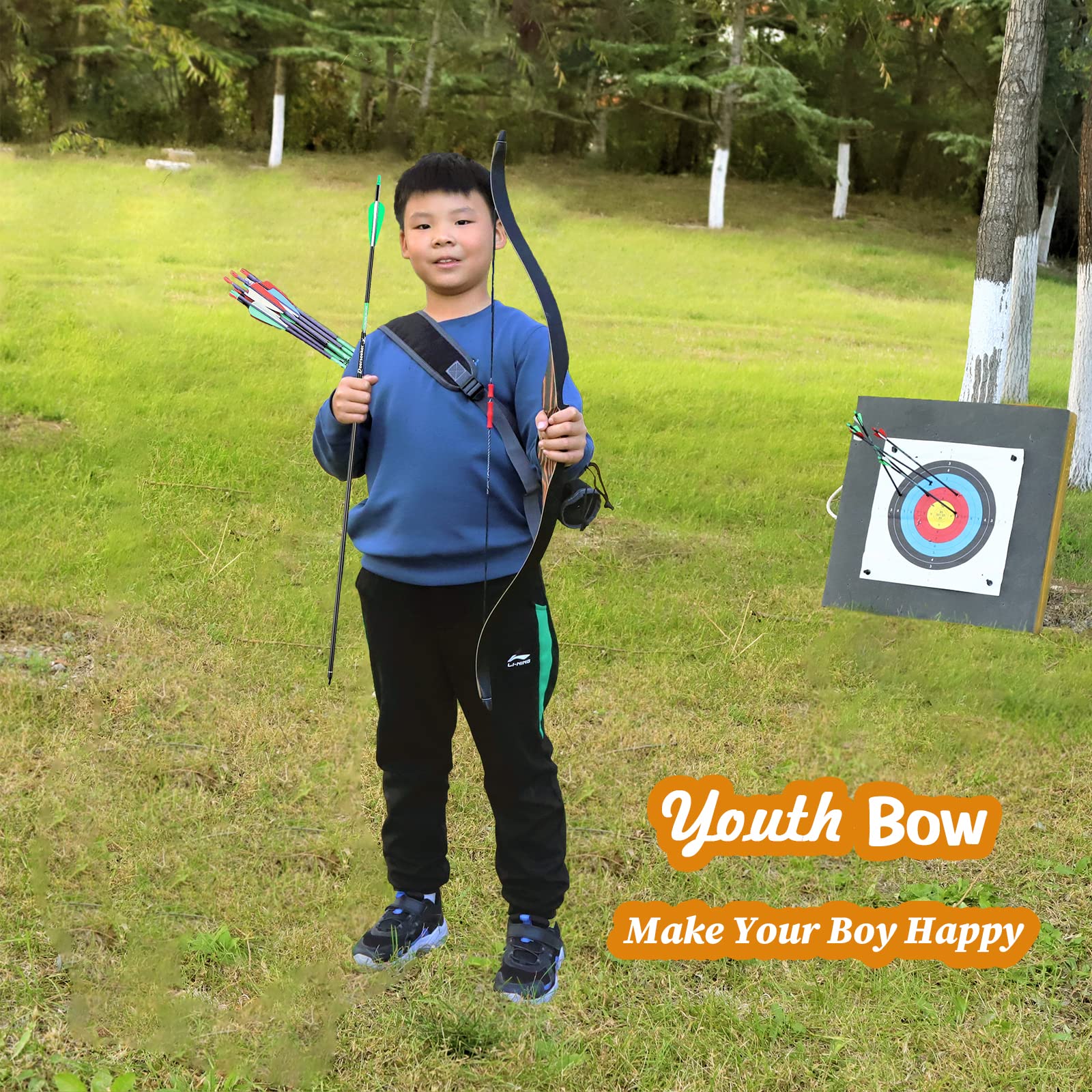 Deerseeker Archery Recurve Youth Bow Set & Arrows Handmade Wooden