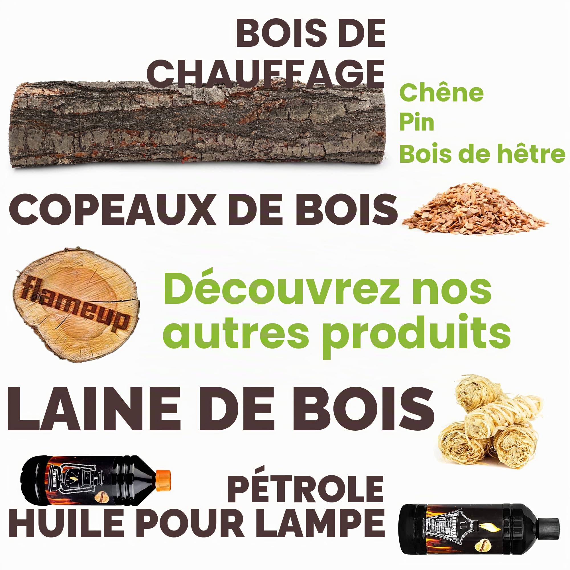 Bois de chauffage en chêne, 5 à 500 kg, pour poêle et cheminée, brasero, barbecue, bûches de bois, 25 cm, séché dans une chambre flameup