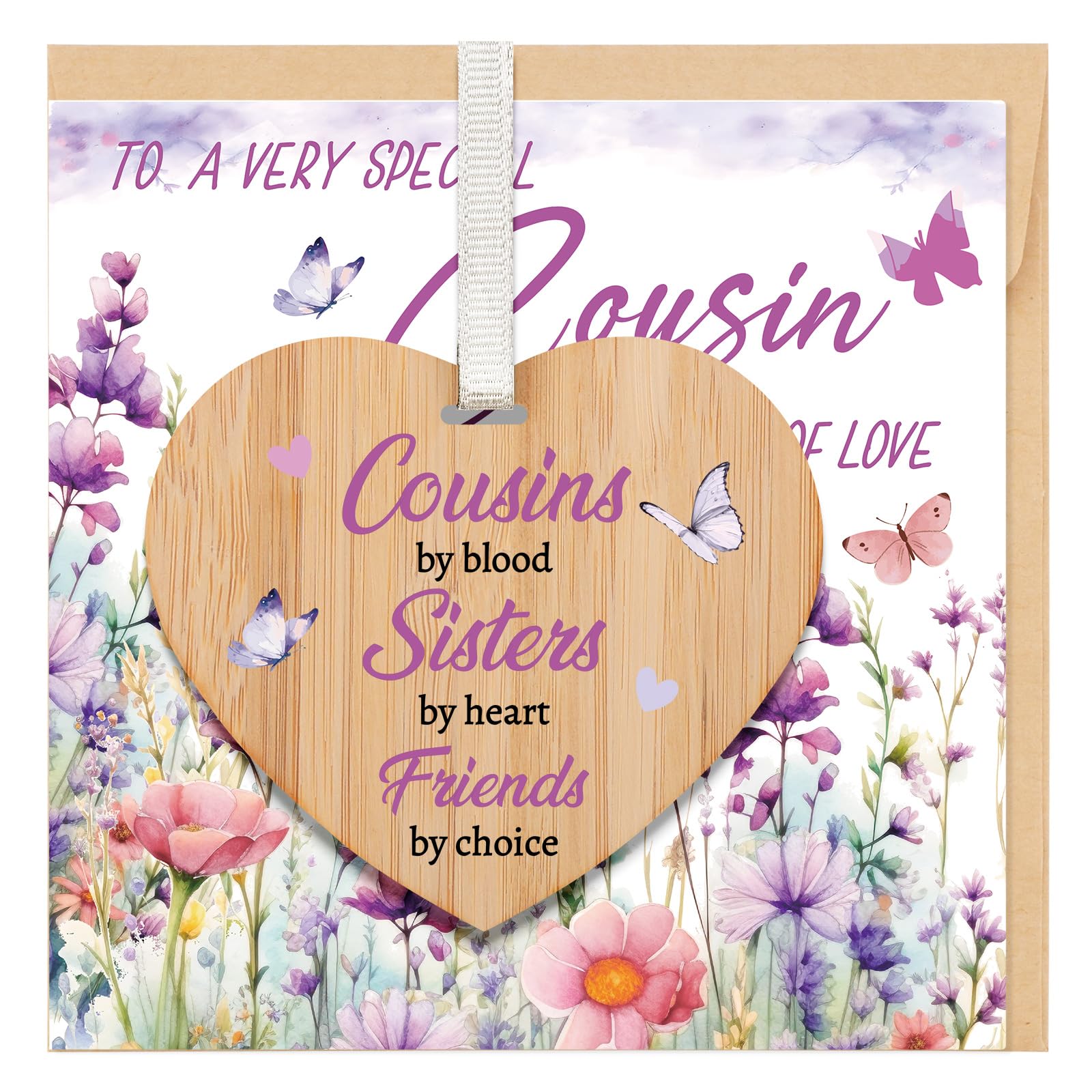 Welsky Cousin Birthday Card, Cousin Gifts Greeting Cards with Wooden Plaque