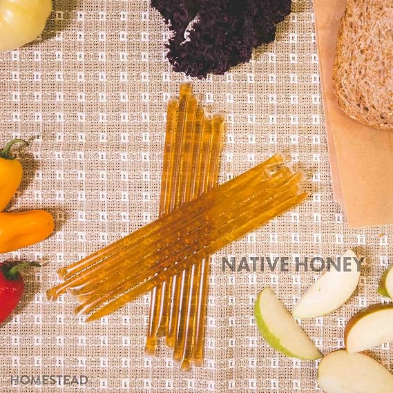 Homestead Honey 50-Pack Honey Sticks - Sweet Pure Wildflower Honey Packets for Tea and Snacks - Single Serve Natural Sweetener Straws - Easy Open for Travel, Lunchboxes, and On-the-Go Use